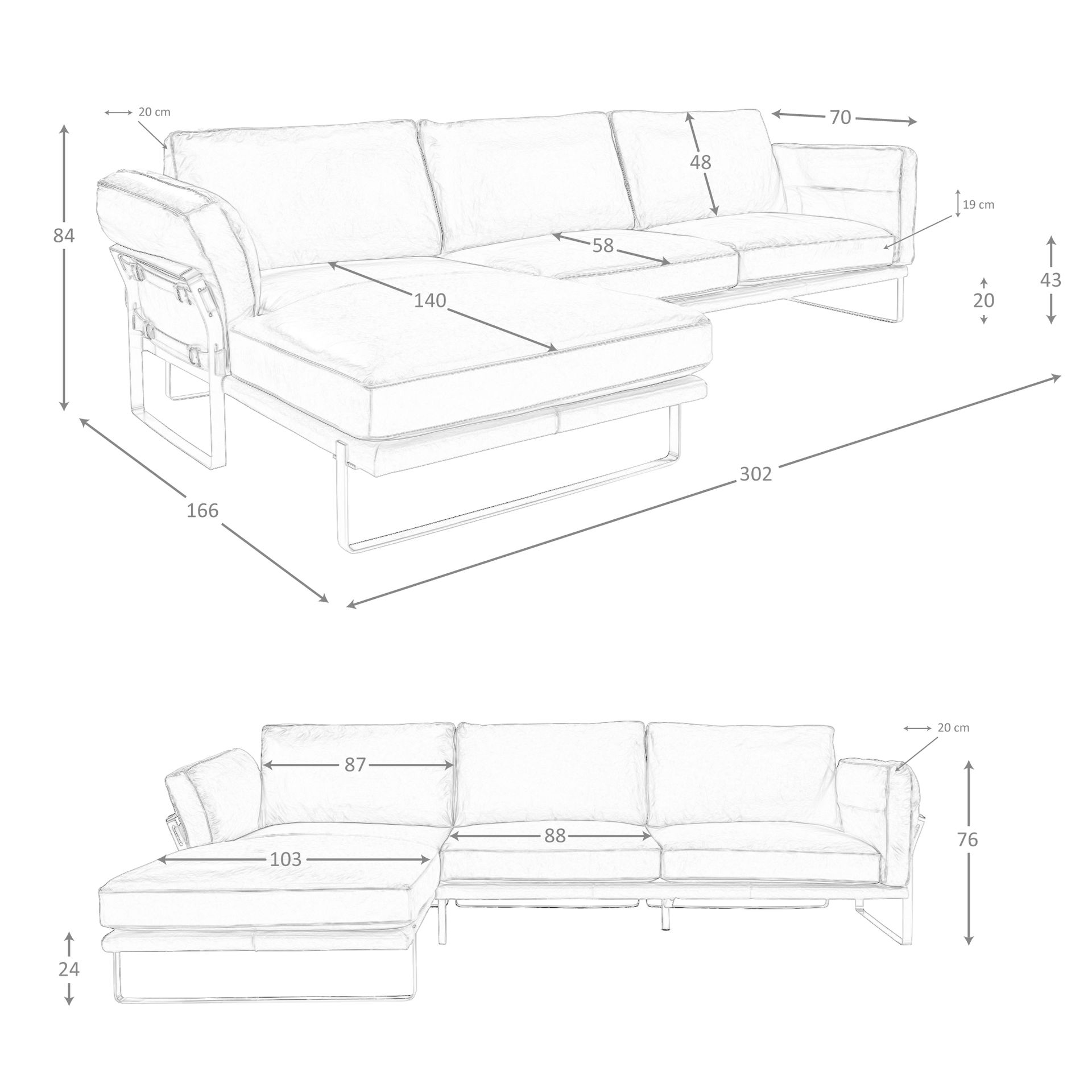 Linkes Récamiere-Sofa in kamelfarbenem Leder 6231