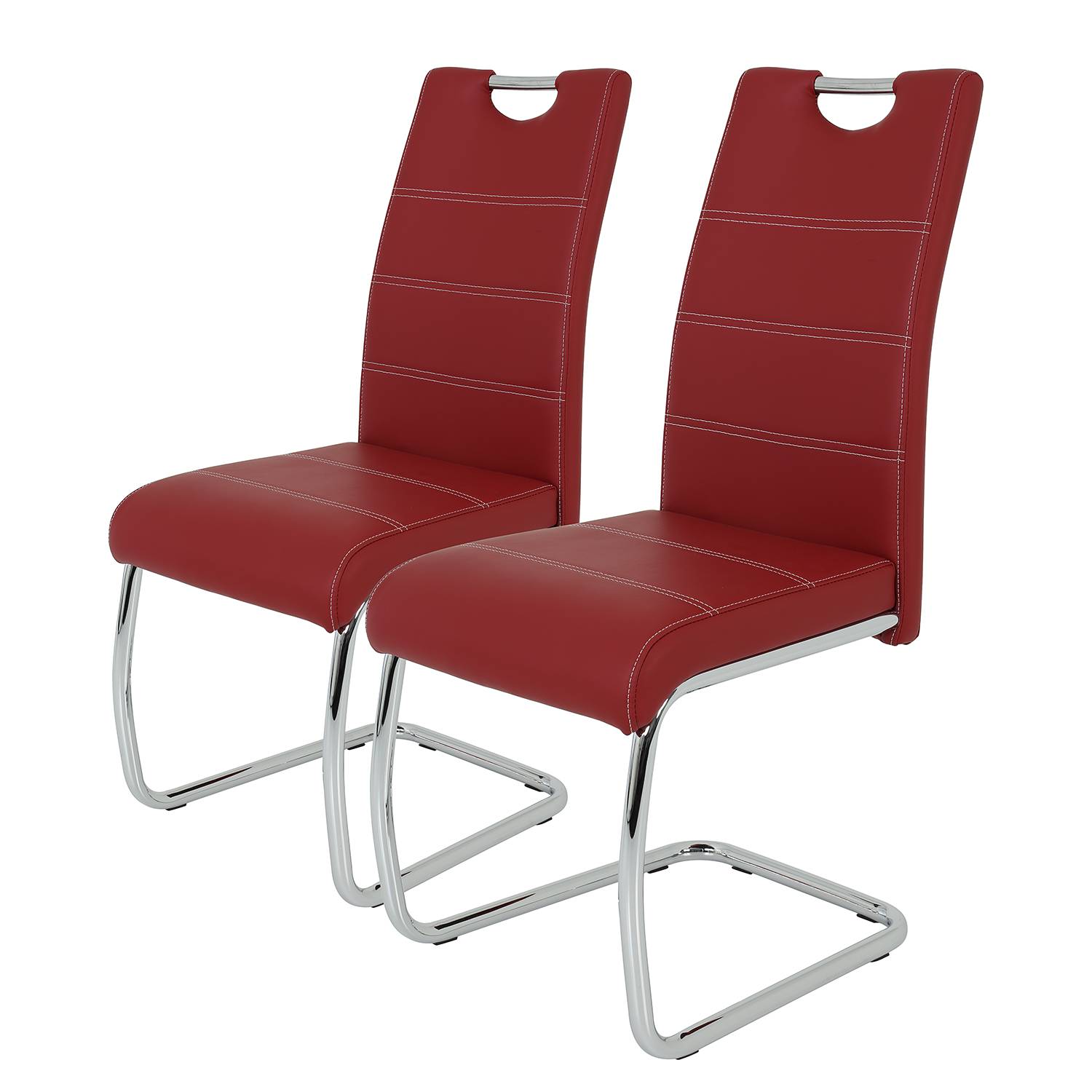 2x Freischwinger La PazKunstleder Metall Chrom Bordeaux