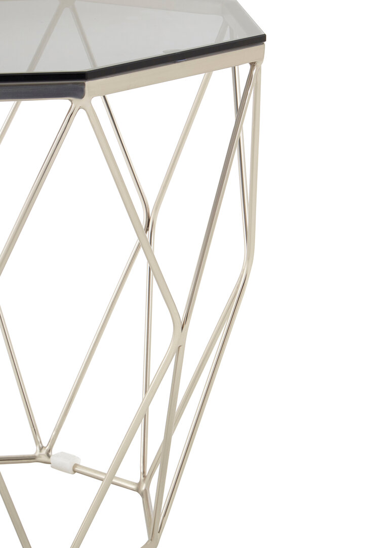 Allure Tempered Glass und Chrome Sechseck Beistelltisch
