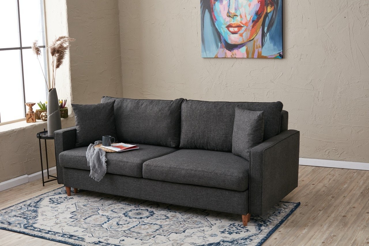 Schlafsofa 3-Sitzer Textil Anthrazit