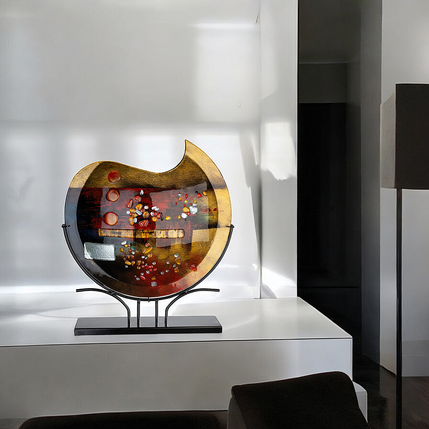 Vase Wemam Gold / Rot Farbglas / Eisen