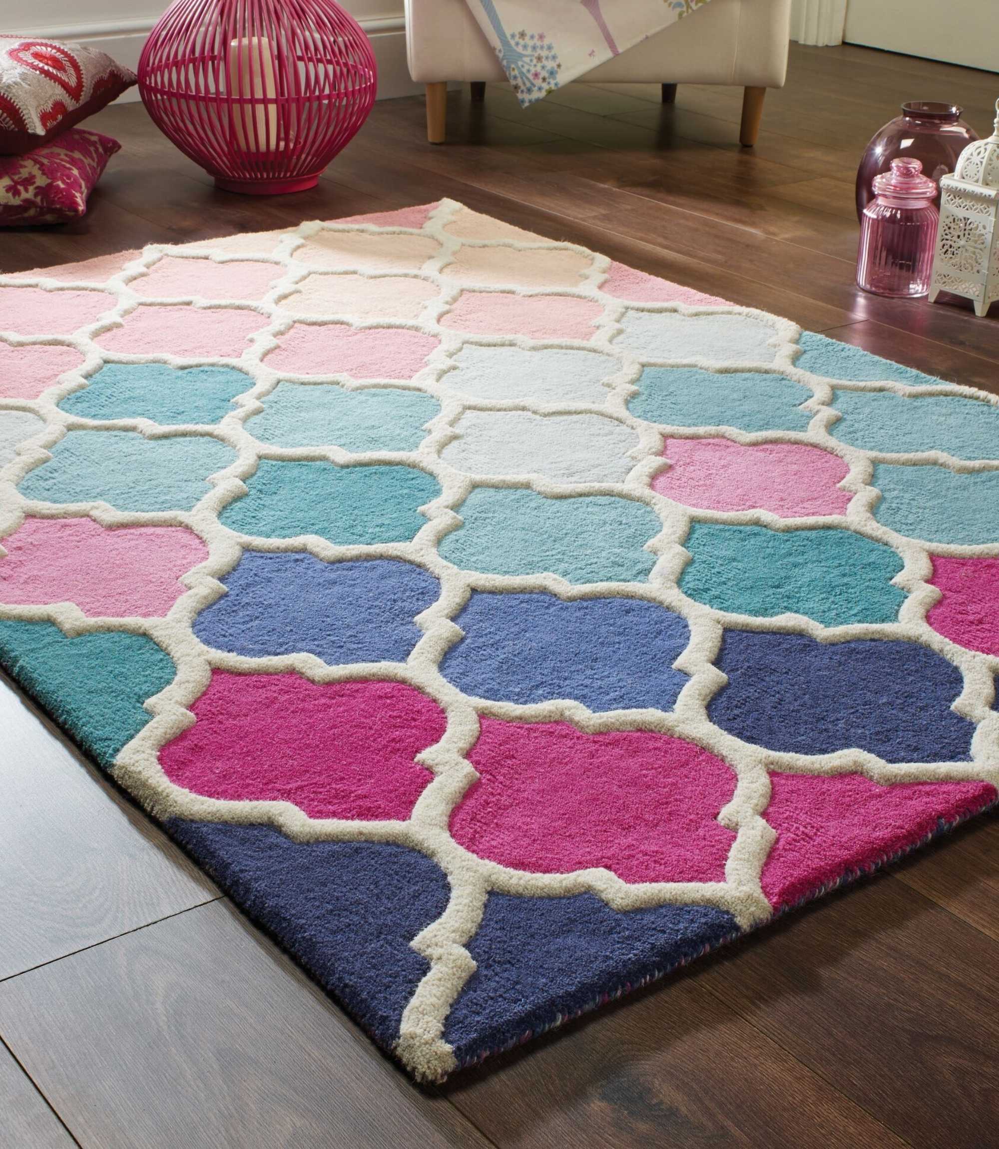 Wollteppich Rosella Handgefertigt Pink/Blau 120 x 170 cm