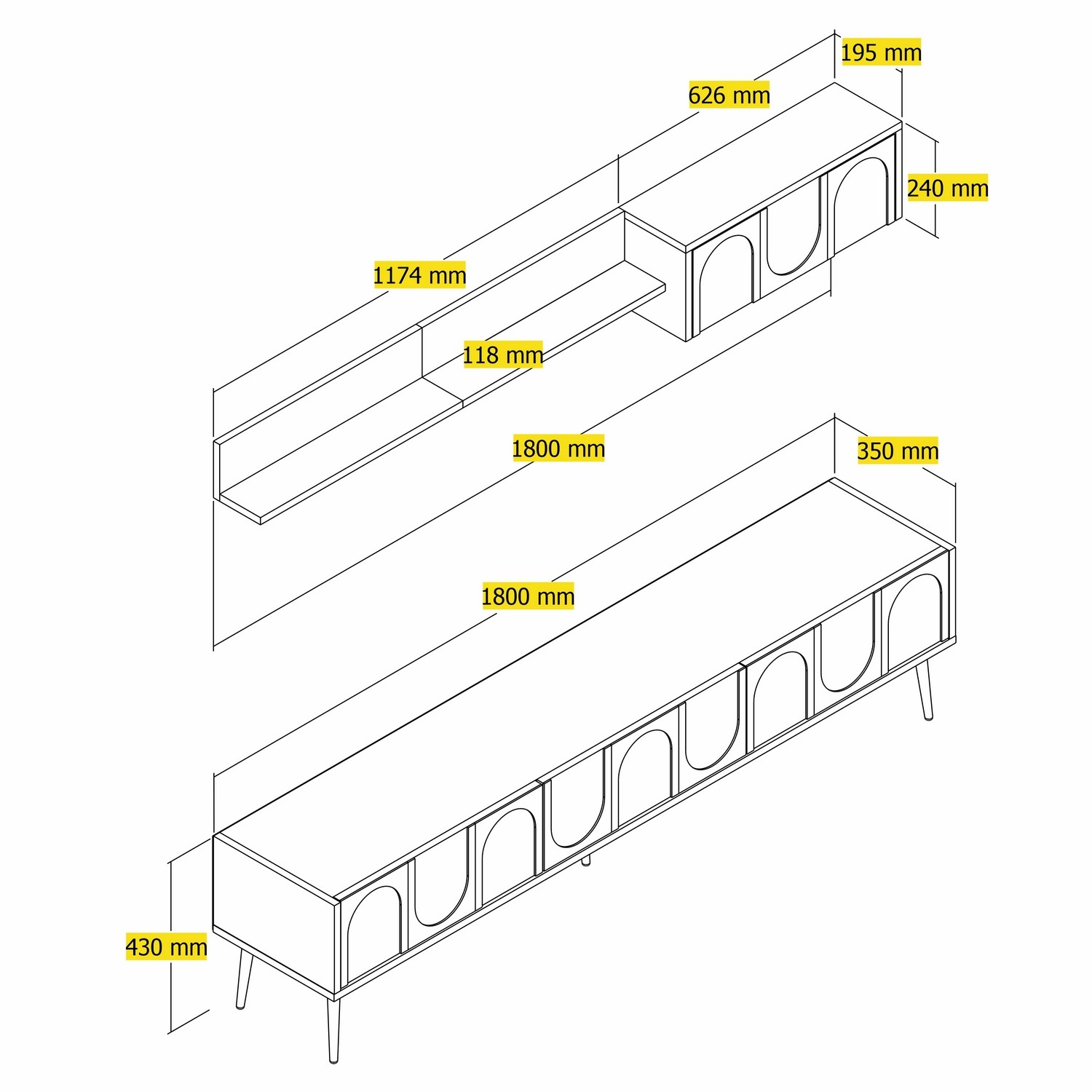 Lyon 2 TV-Schrank Holzfurnier Atlas Gold