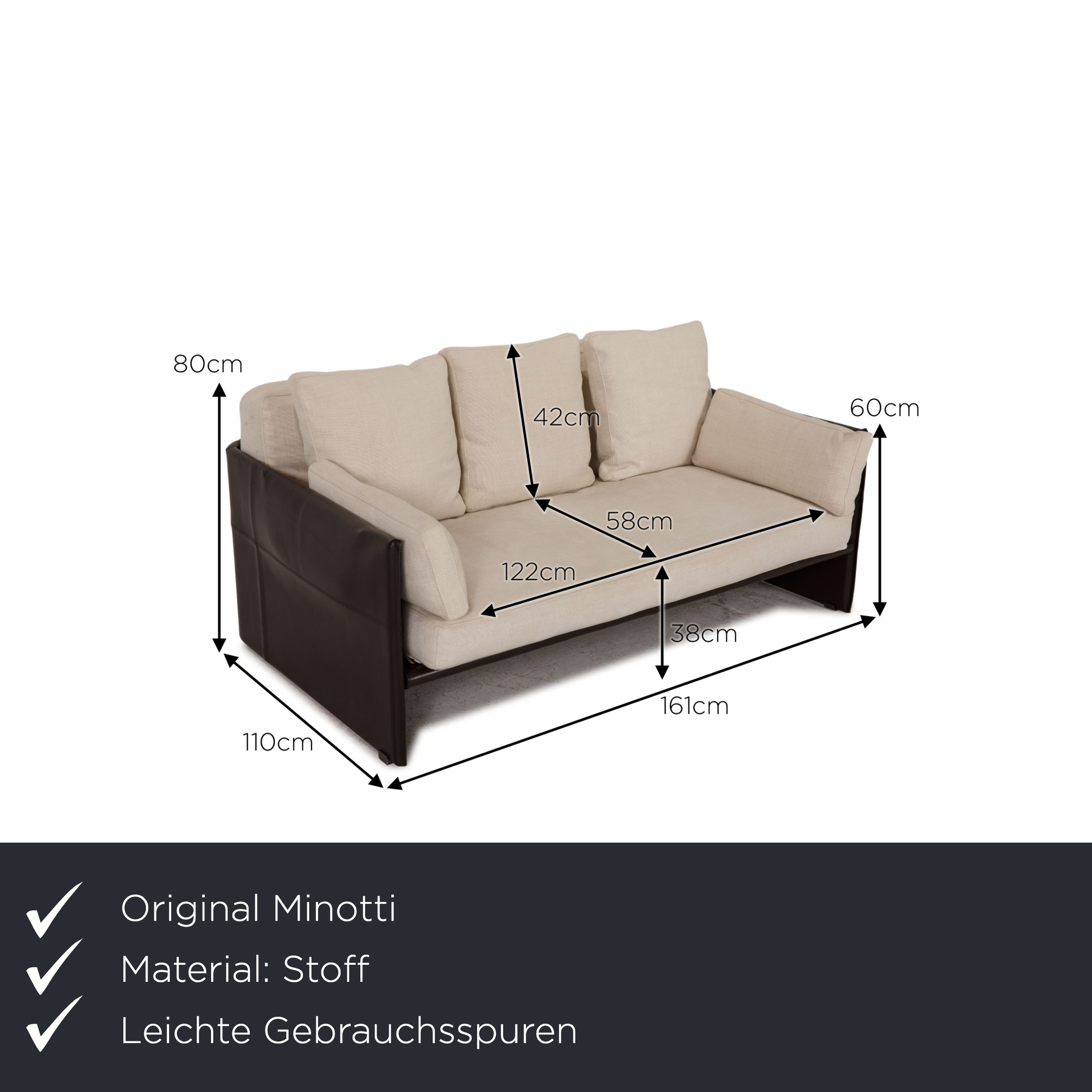 Sofa 2-Sitzer Leder Braun Creme