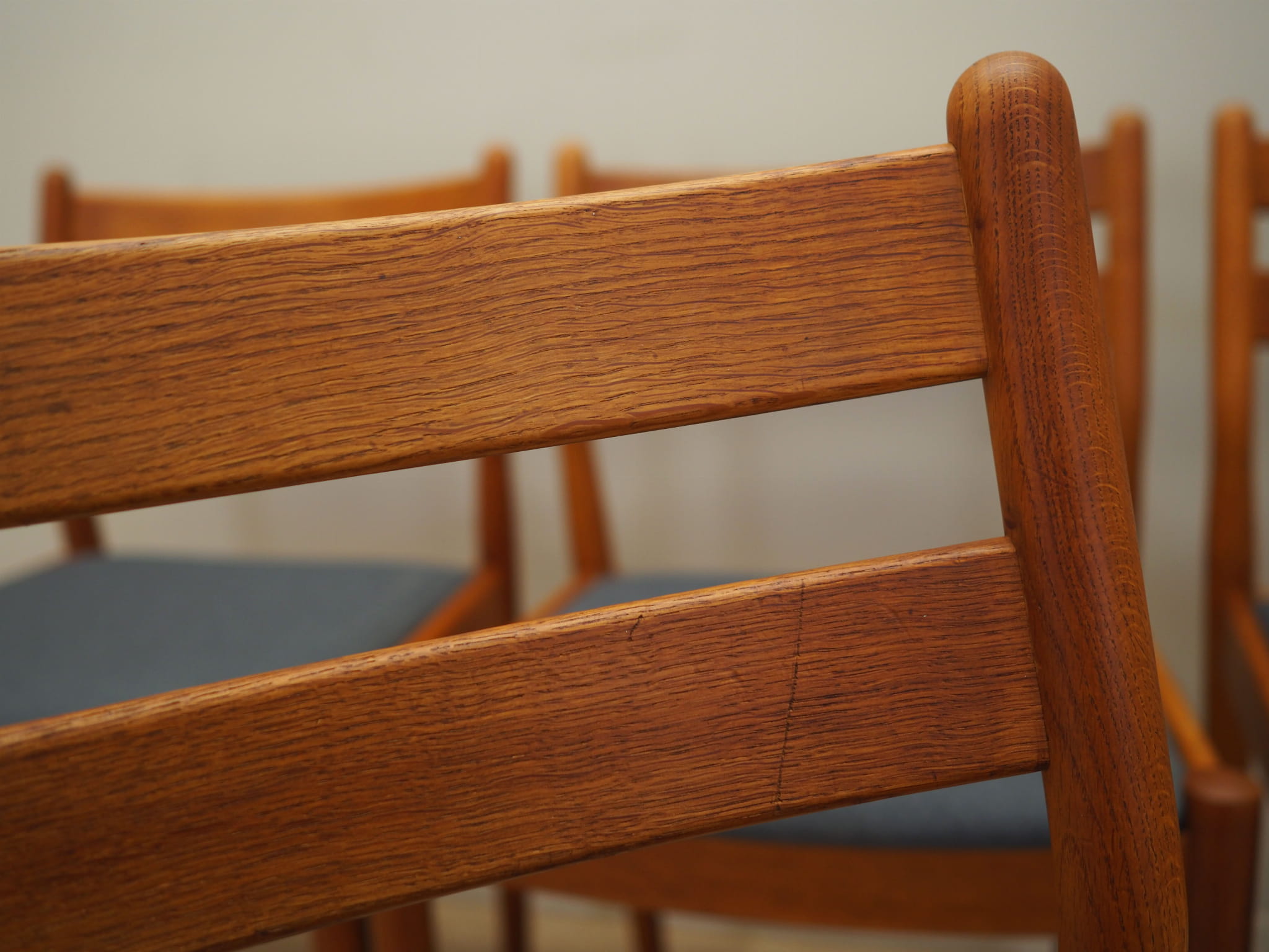 6x Vintage Chair Teak Wood Textile Brown 1970s