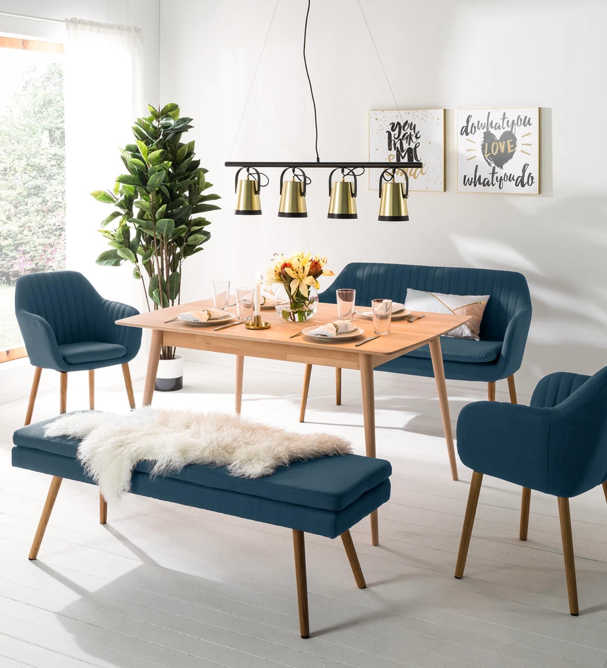 Armlehnstuhl Eiche Massiv Webstoff Jeansblau