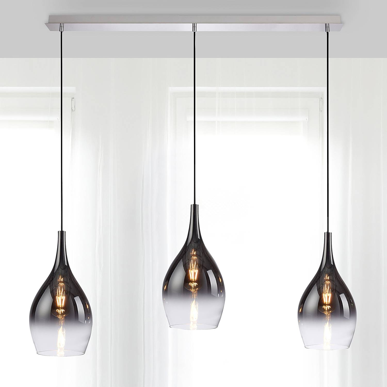 3-Arm Pendant Lamp Pilua Colored Glass Silver Grey