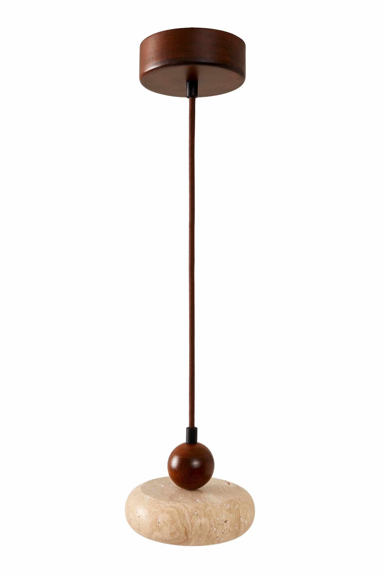 Round Pendant Light Walnut Wood Travertine Brown