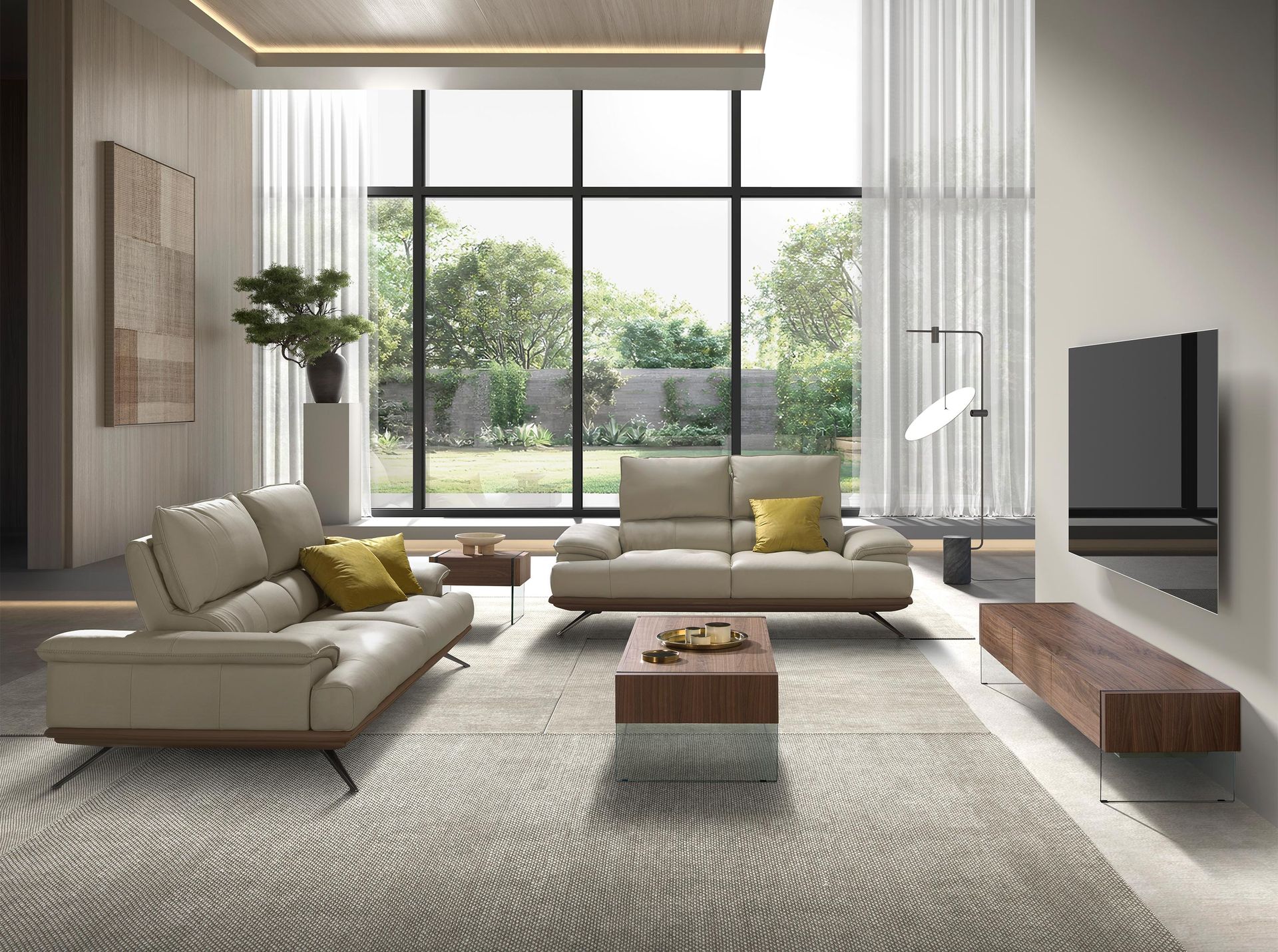 Rectangular coffee table walnut glass