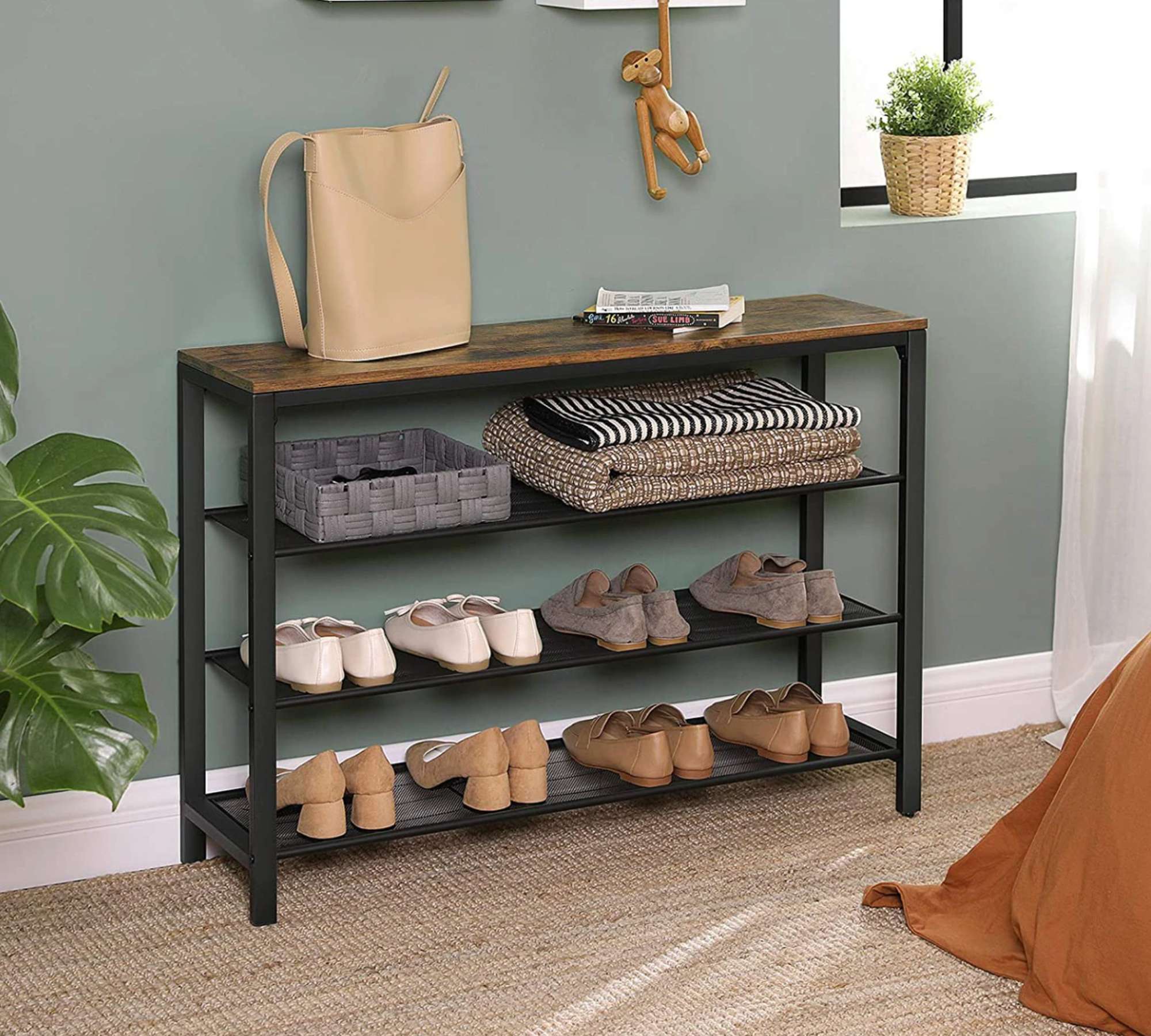 Schuhregal Holz Stahl Braun