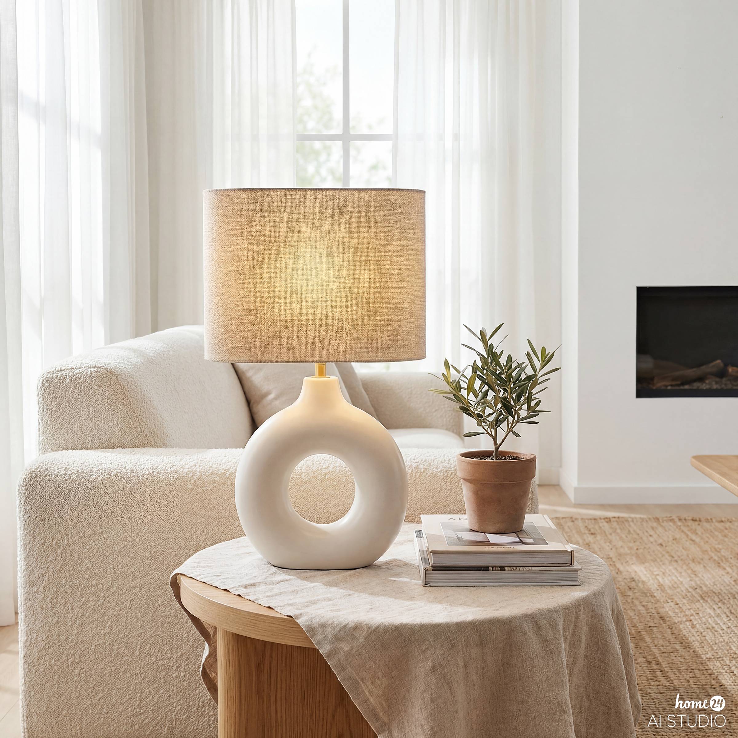 Revon Tischleuchte 1-flammig Leinen Creme