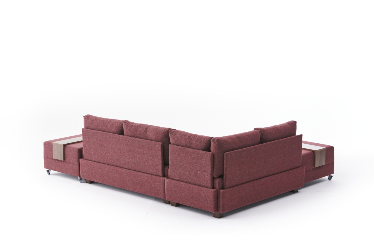 Fly Ecksofa Links mit 2 Hockern Rot