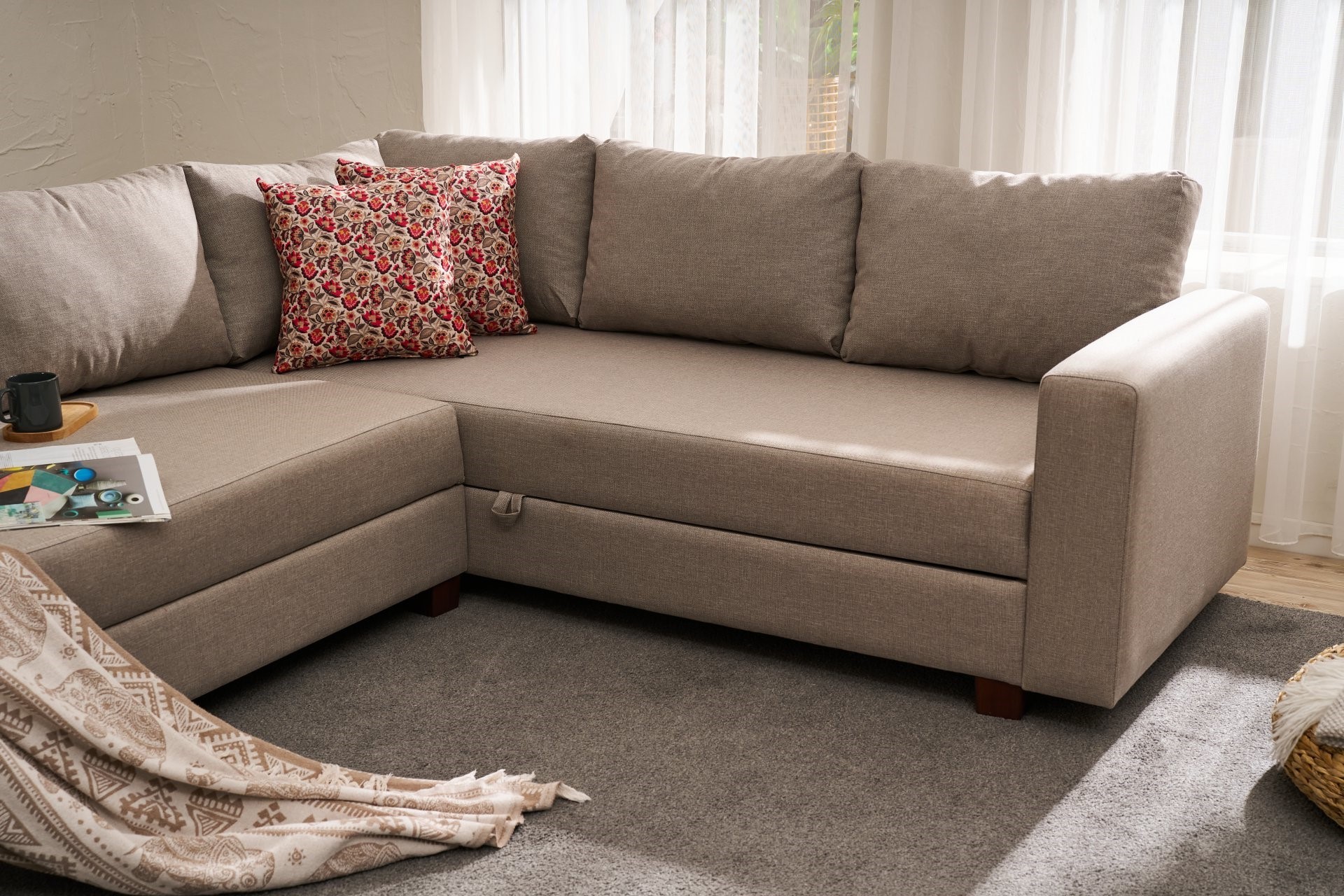 Aly  Schlafsofa Récamiere Links Baumwolle Beige