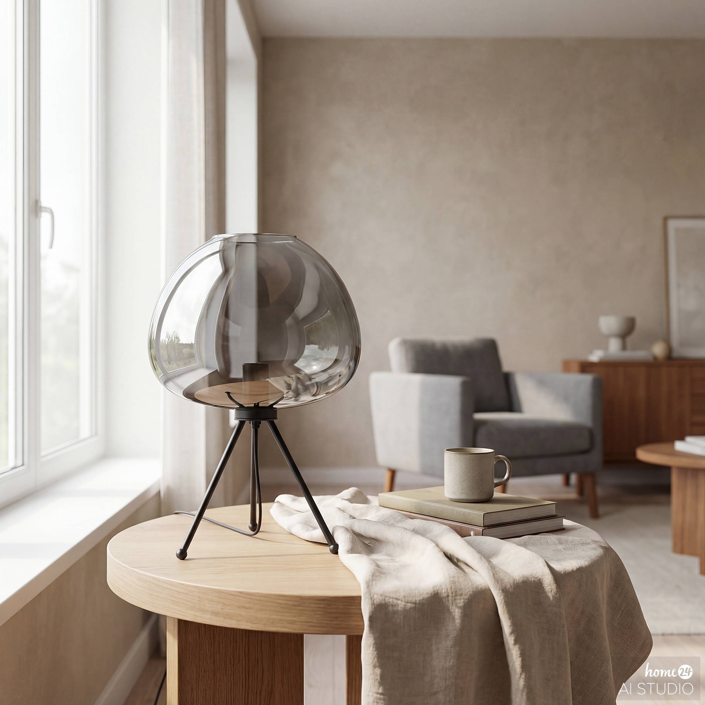 Tischleuchte ARA Rauchglas Eisen