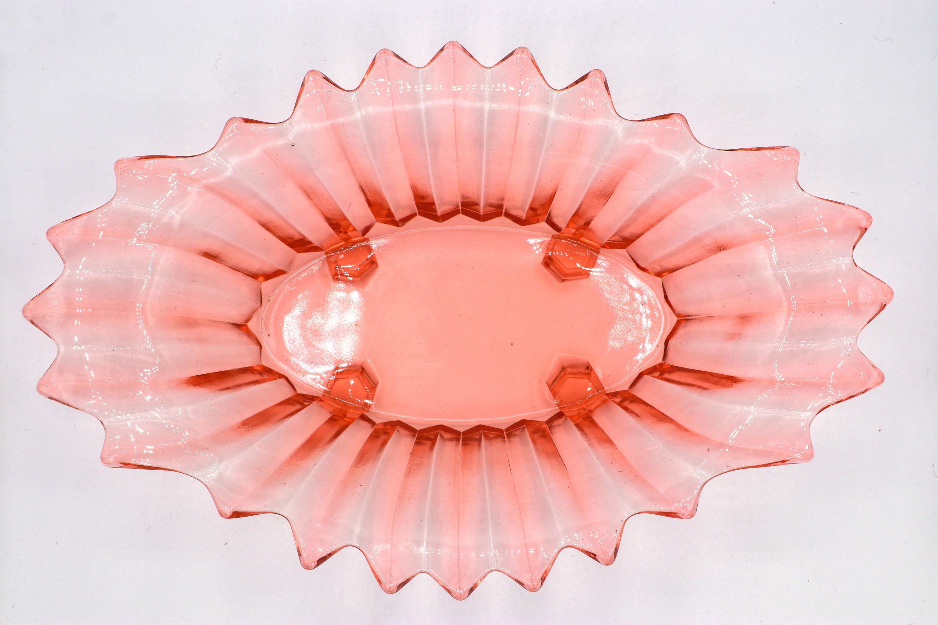 Vintage Rosalin Glas Fußschale 1930er Jahre