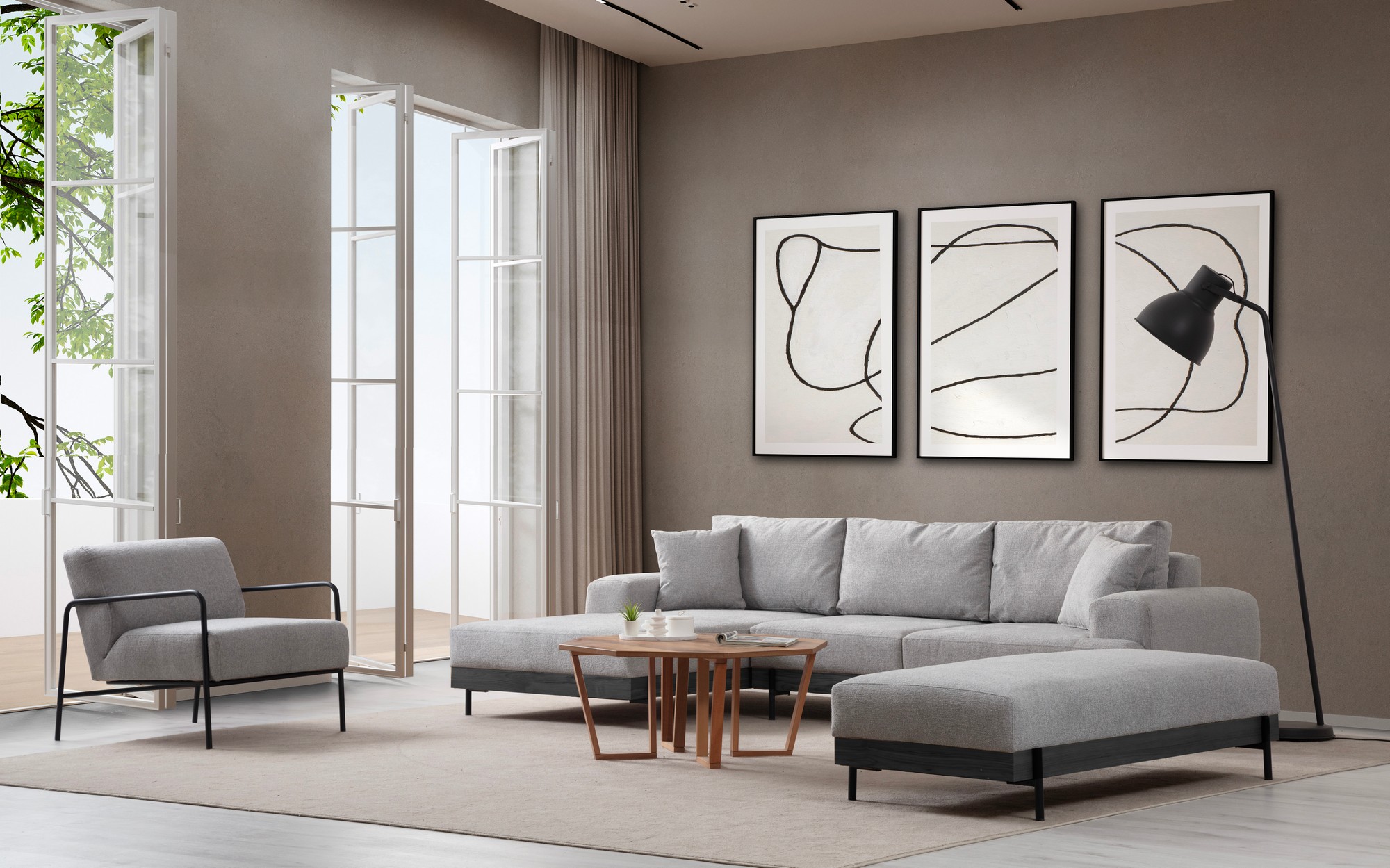 Eti Black Ecksofa Links Grau