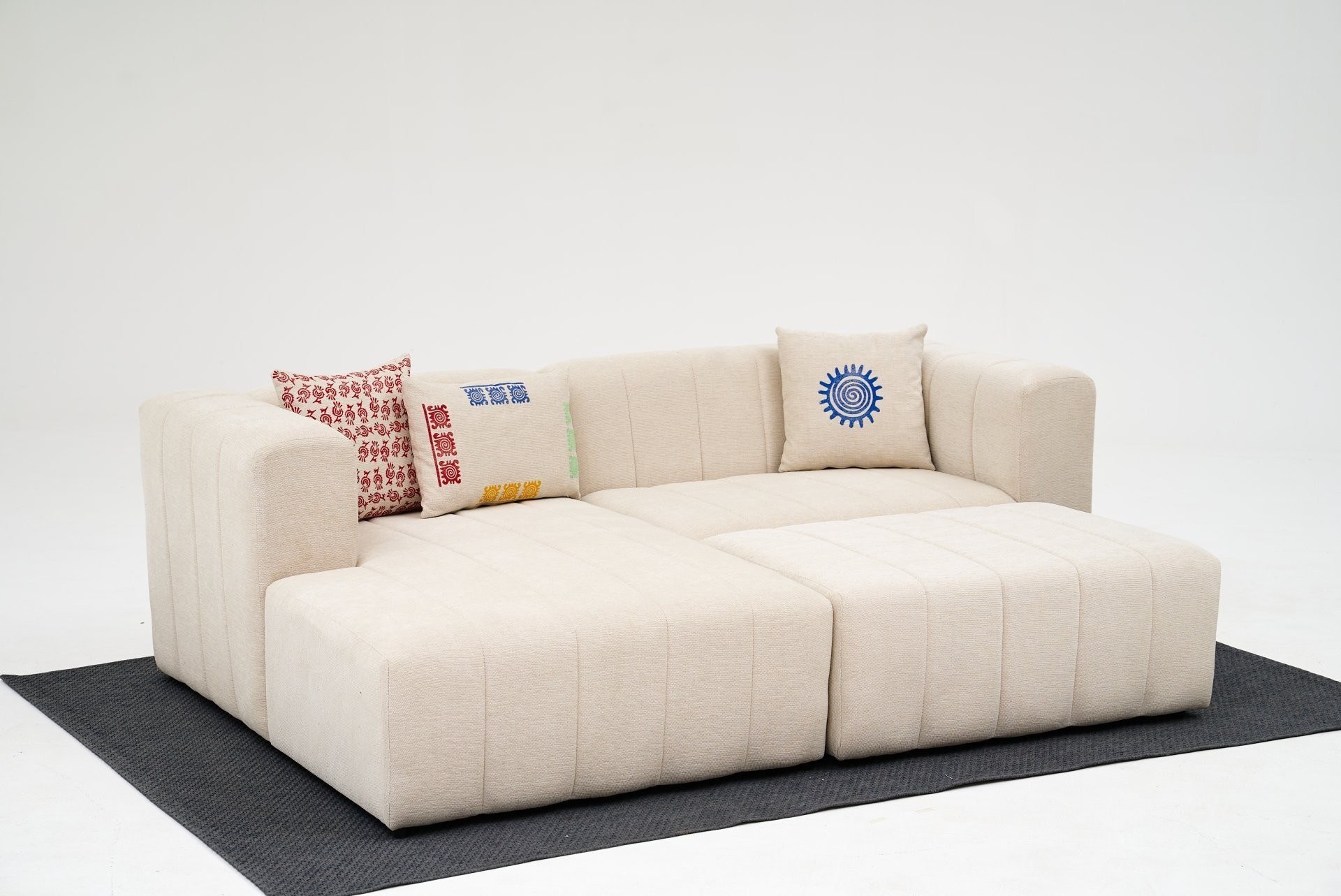 Beyza Sofa Récamiere Links mit Hocker Creme