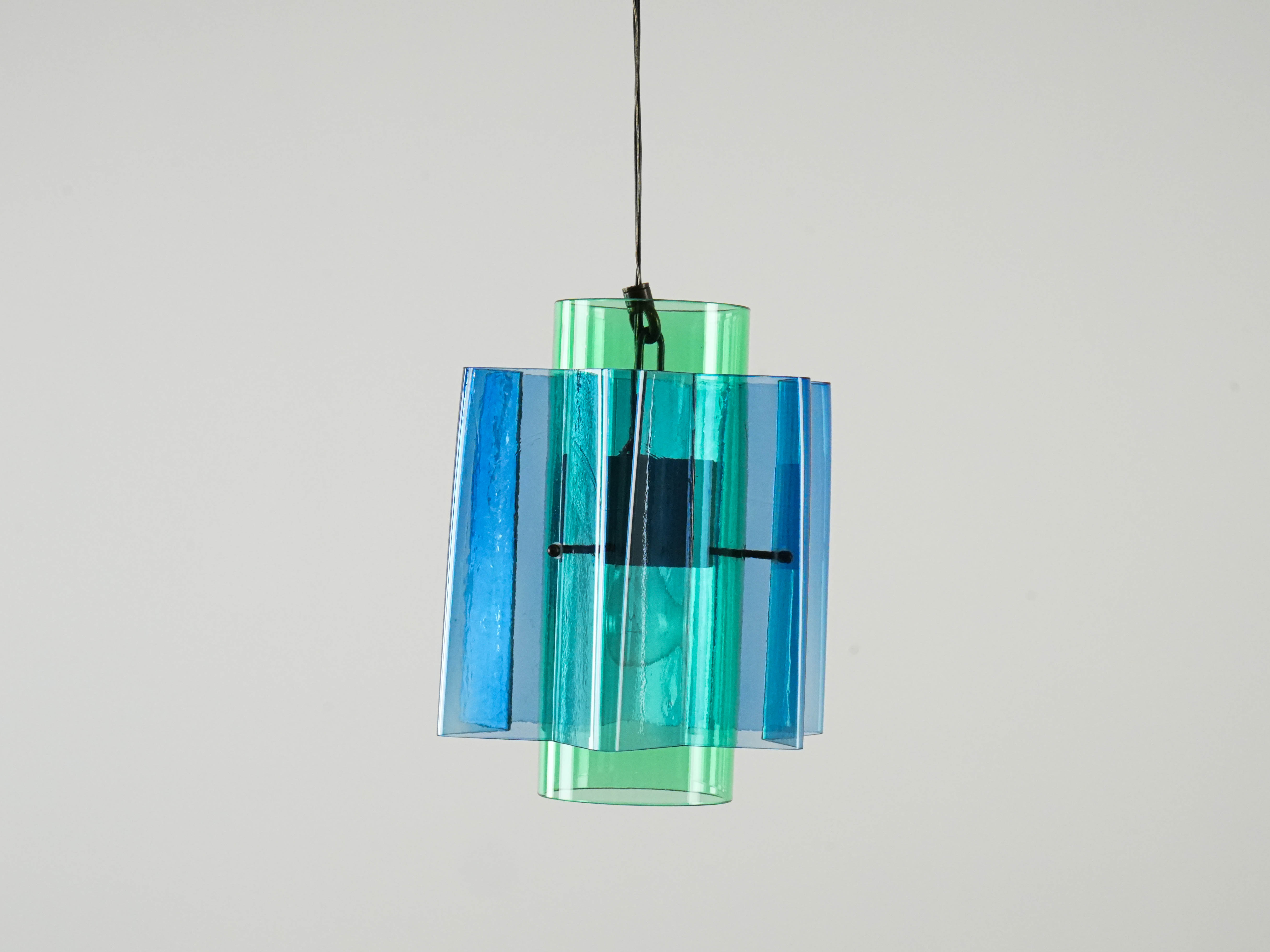Hängelampe Glas Blau 1970er Jahre