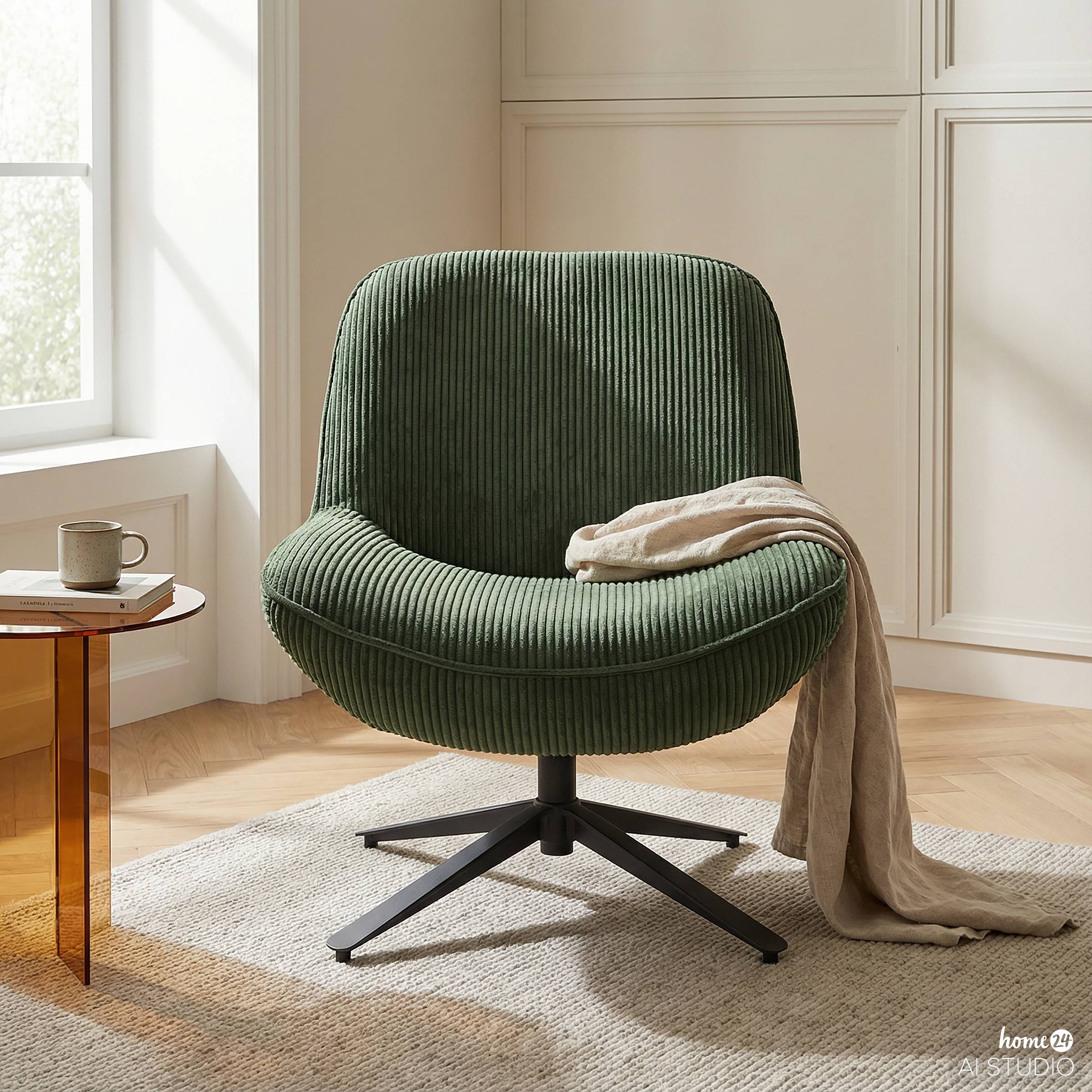 Neben Drehsessel Cordstoff Dunkelgrün