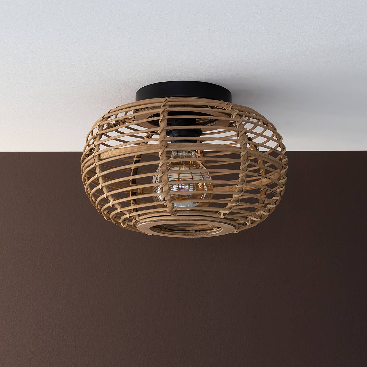 Ceiling Light Woodball 1-Light Solid Bamboo Iron