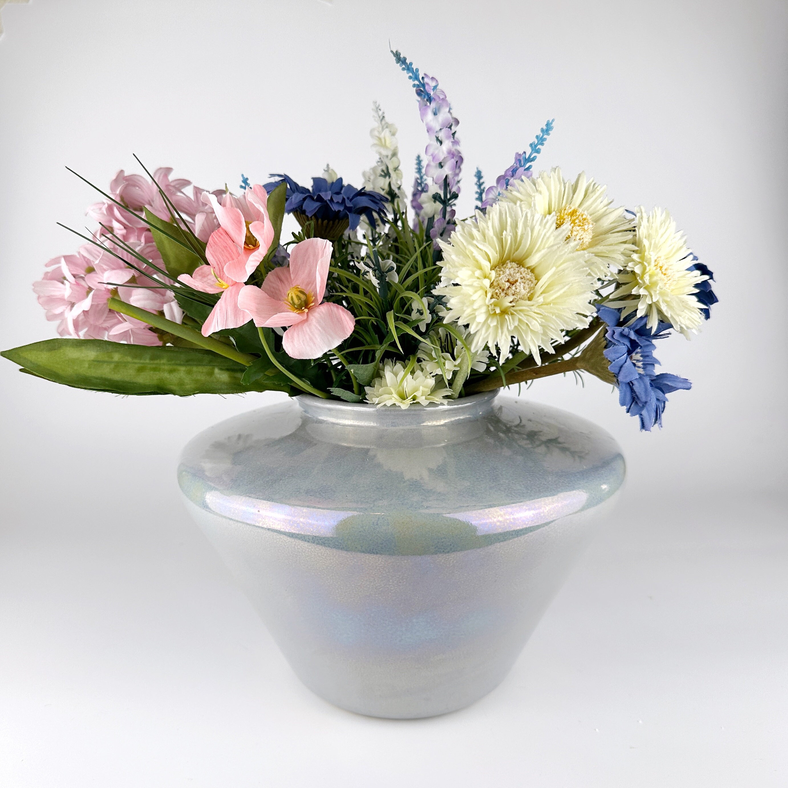 Vintage Vase Keramik Grau Perlmutt 1980er Jahre