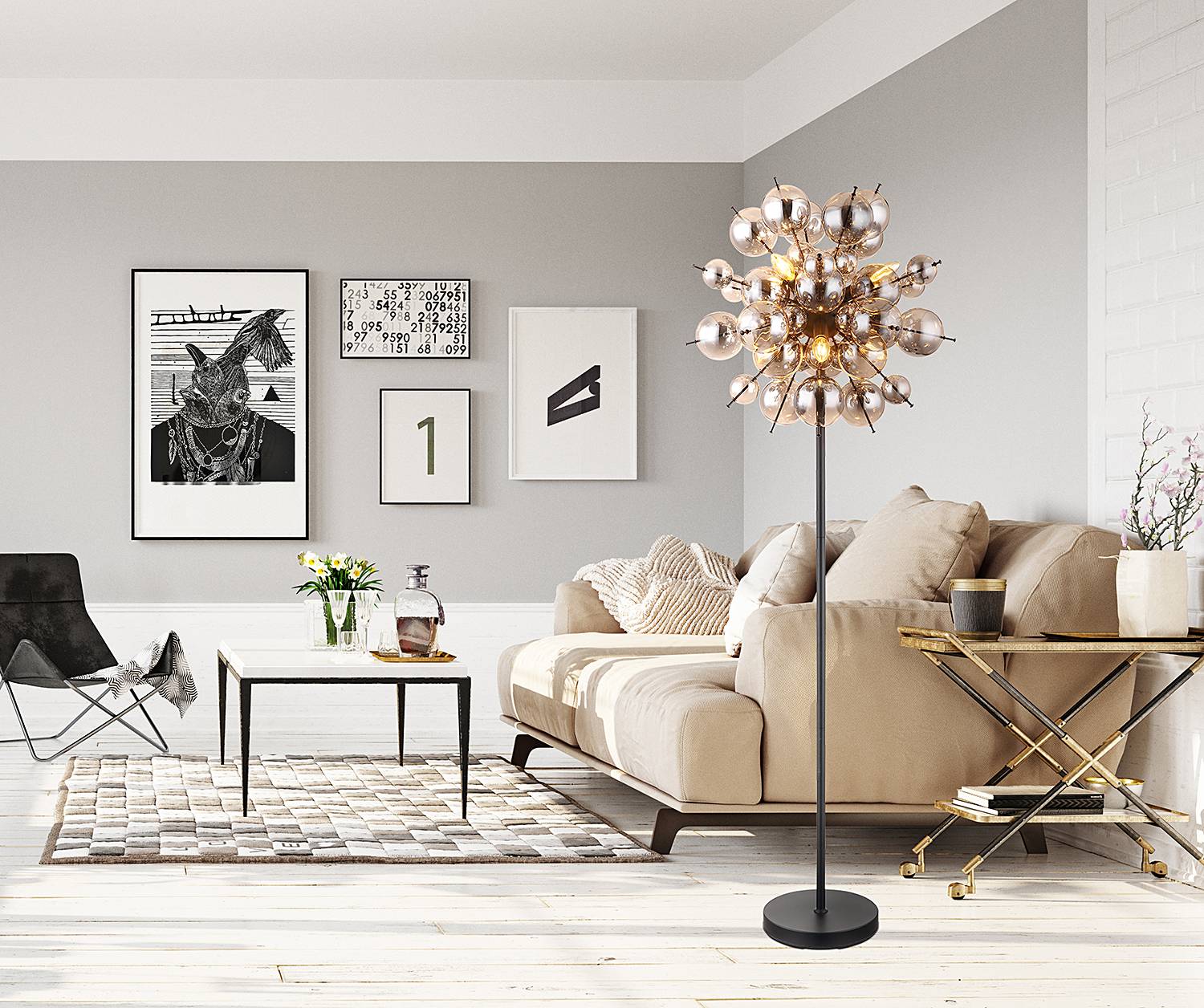 Udo floor lamp colored glass iron 6-flame