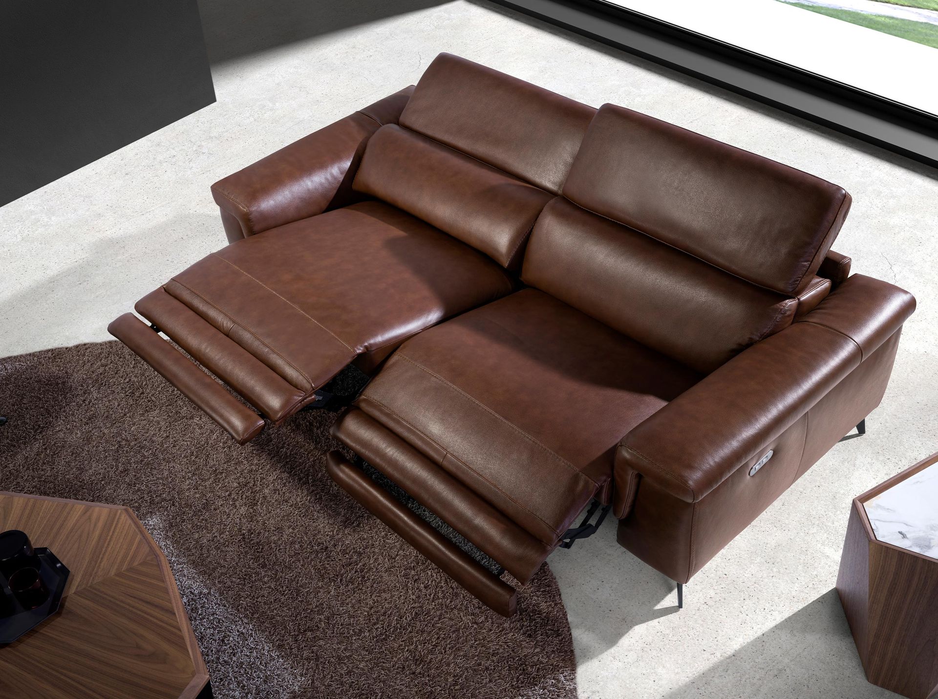 3 seater relaxation sofa in brown leather 6117