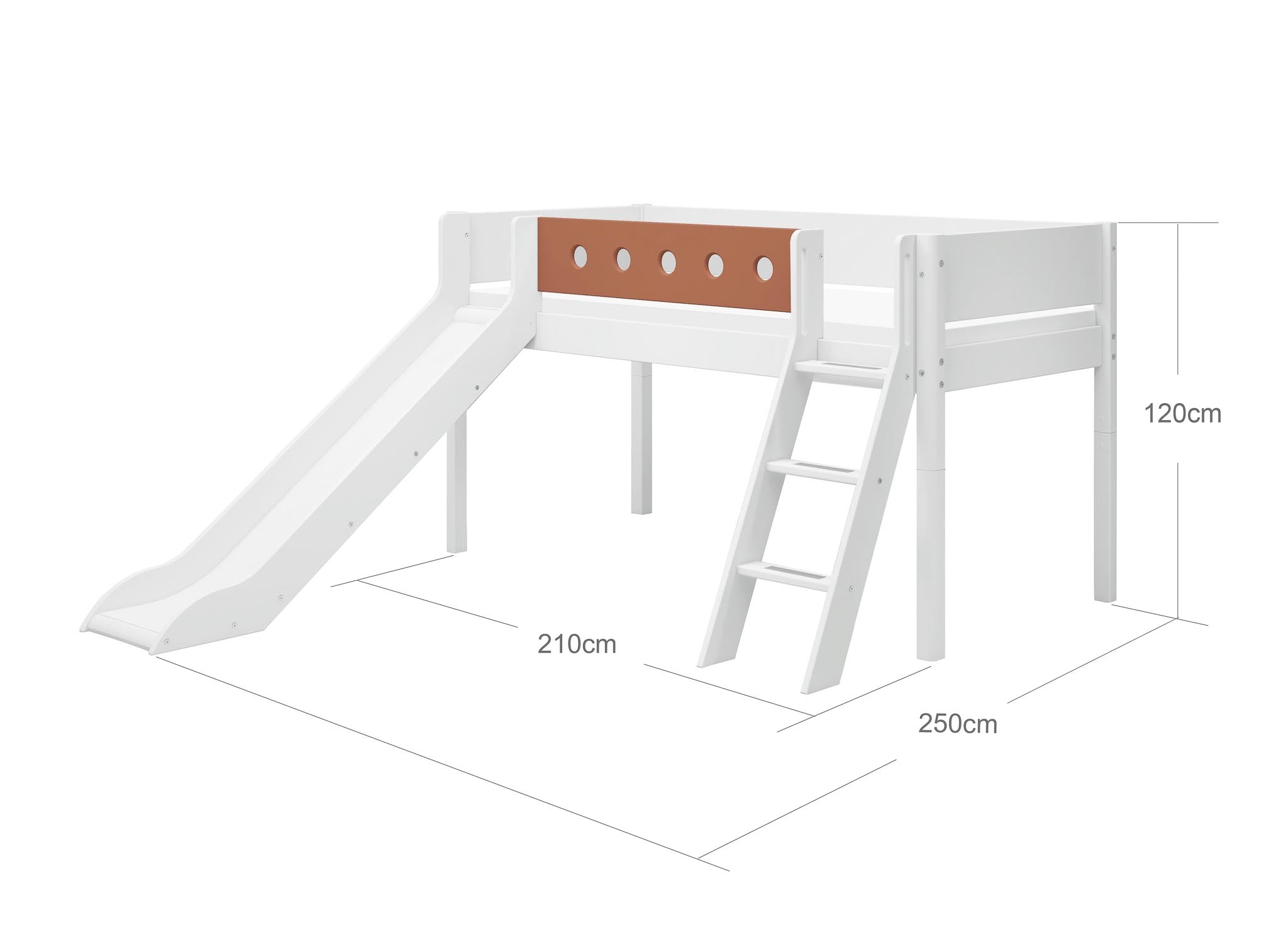 Mittelhohes Bett mit Schräger Leiter und Rutsche Holz Weiß