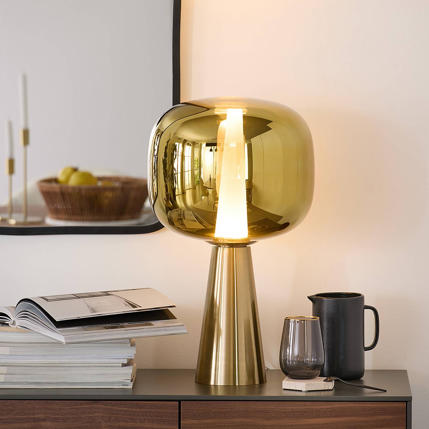 1-Flammig Art Deco Tischleuchte Farbglas Stahl