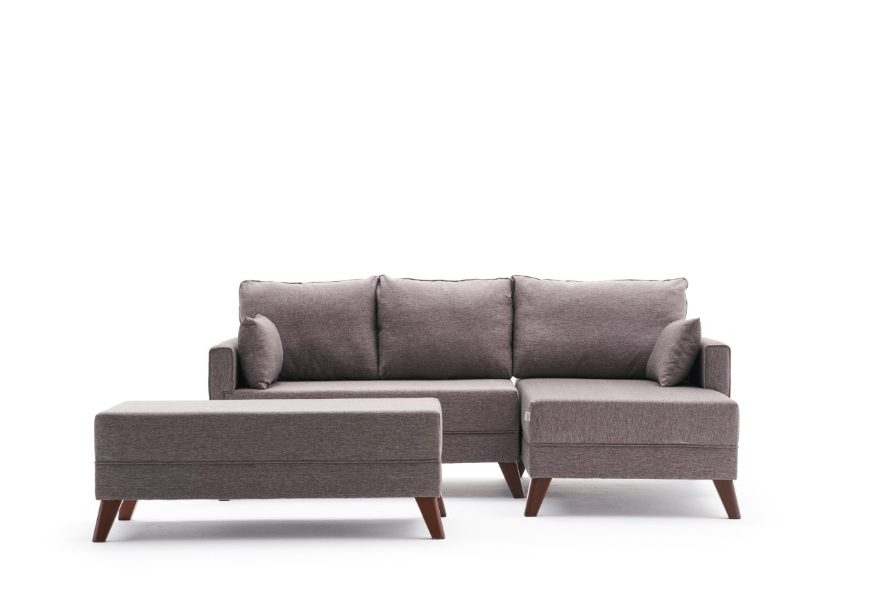 Bella Sofa Récamiere Rechts  mit Hocker Braun