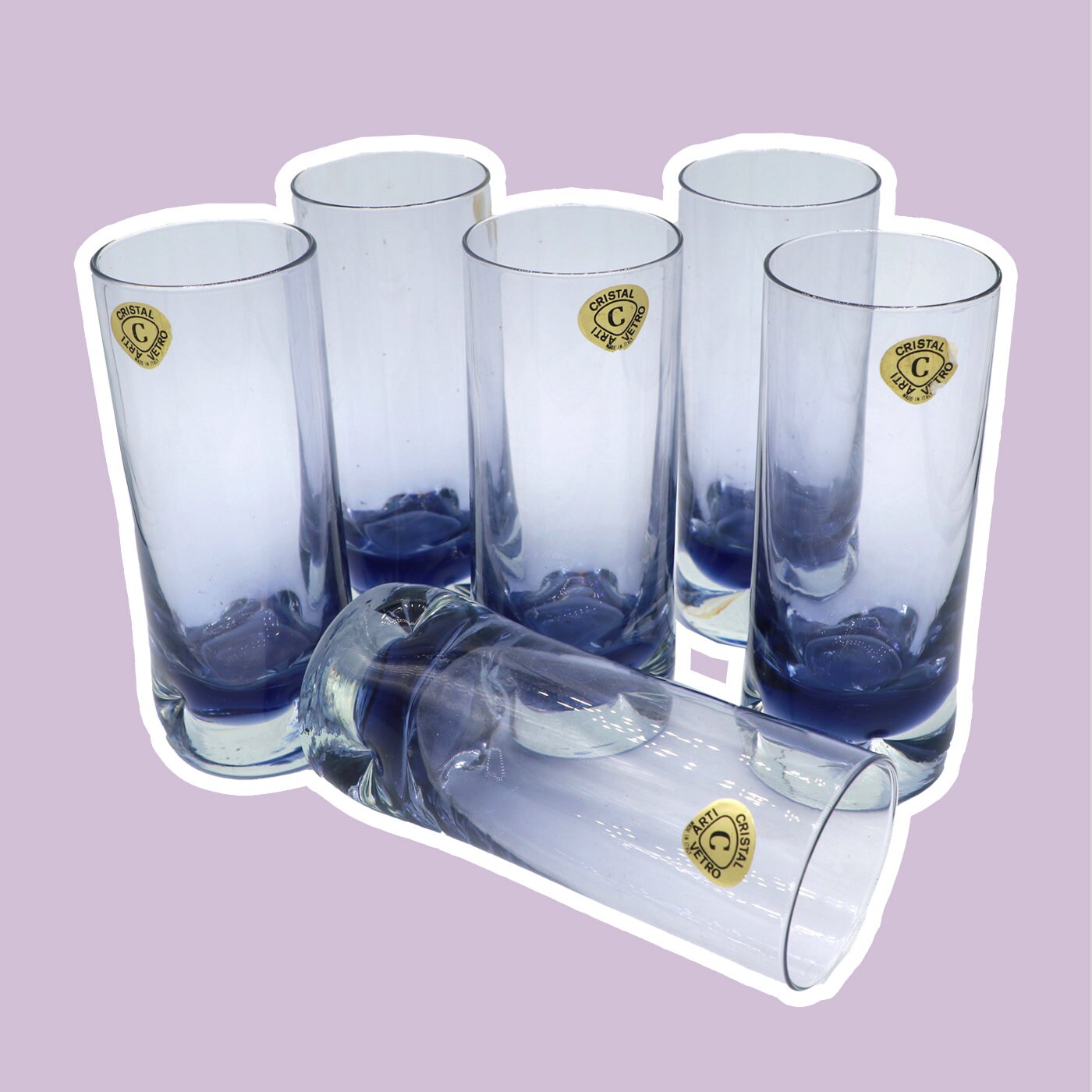 6x Vintage Trinkglas Kristall Lila 1960er Jahre