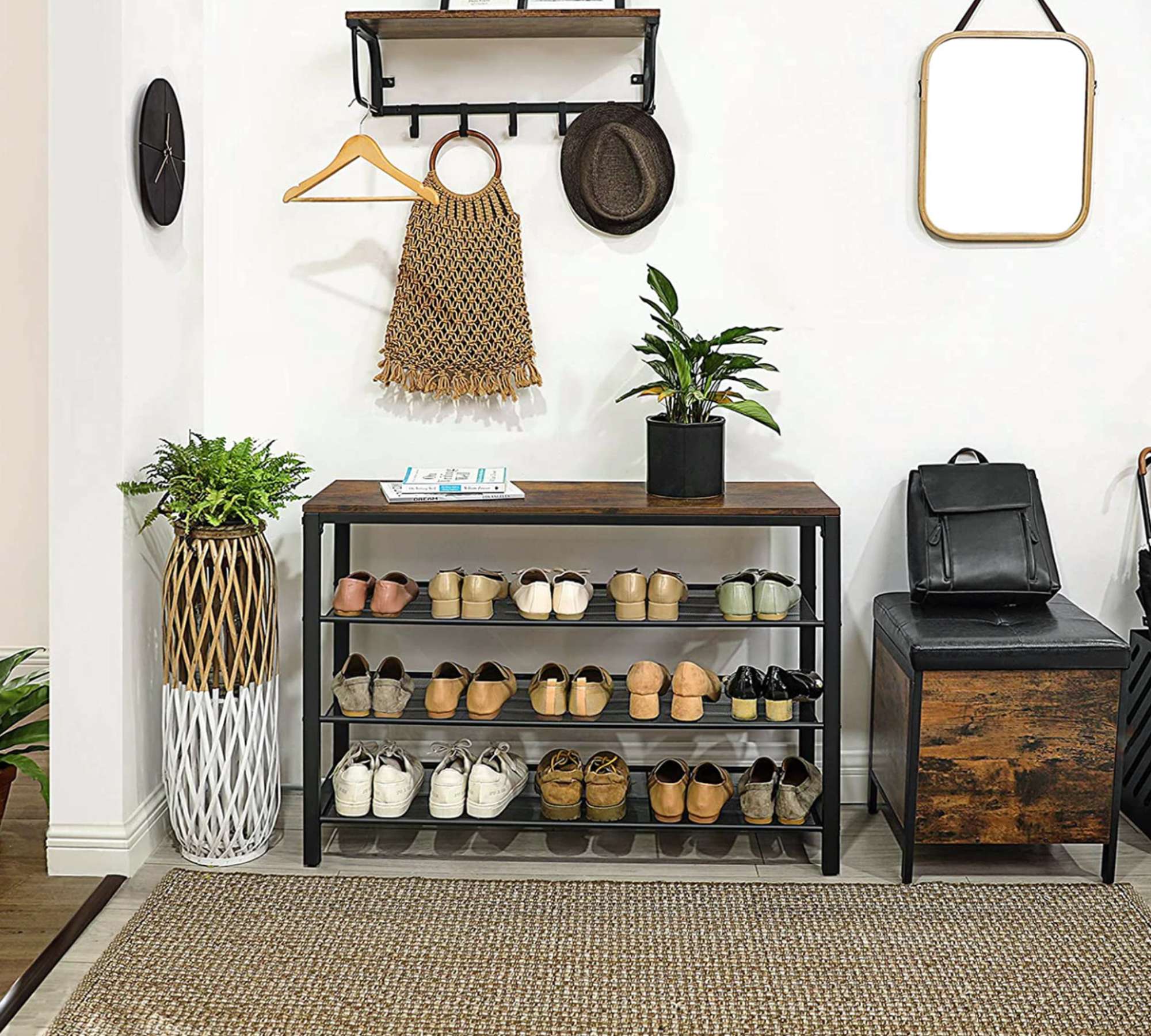 Schuhregal Holz Stahl Braun