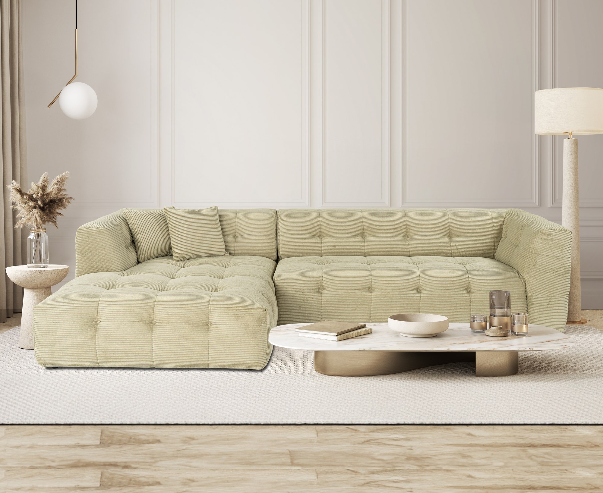 Cady Sofa Chaise Lounge Left Light Green