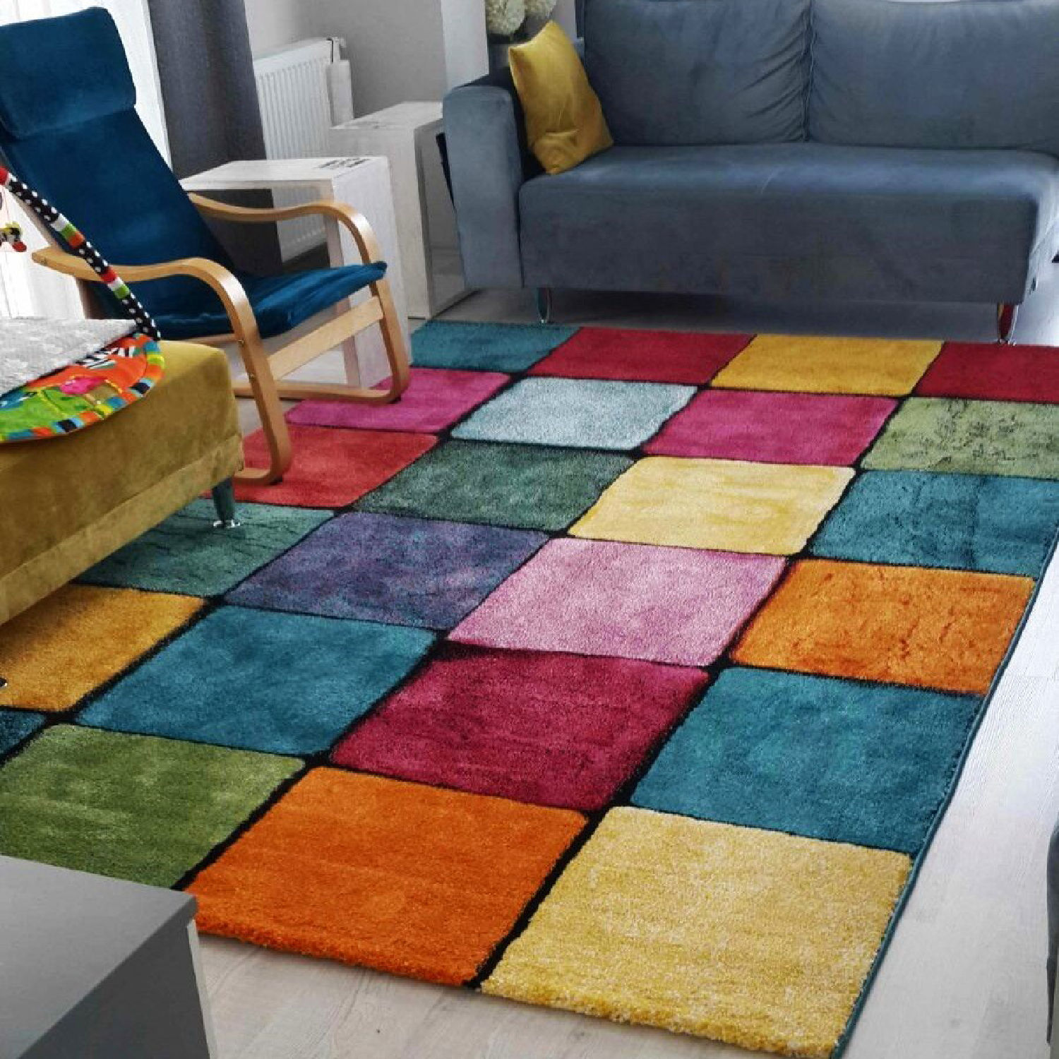 Colorful Square Carpet Multicolored