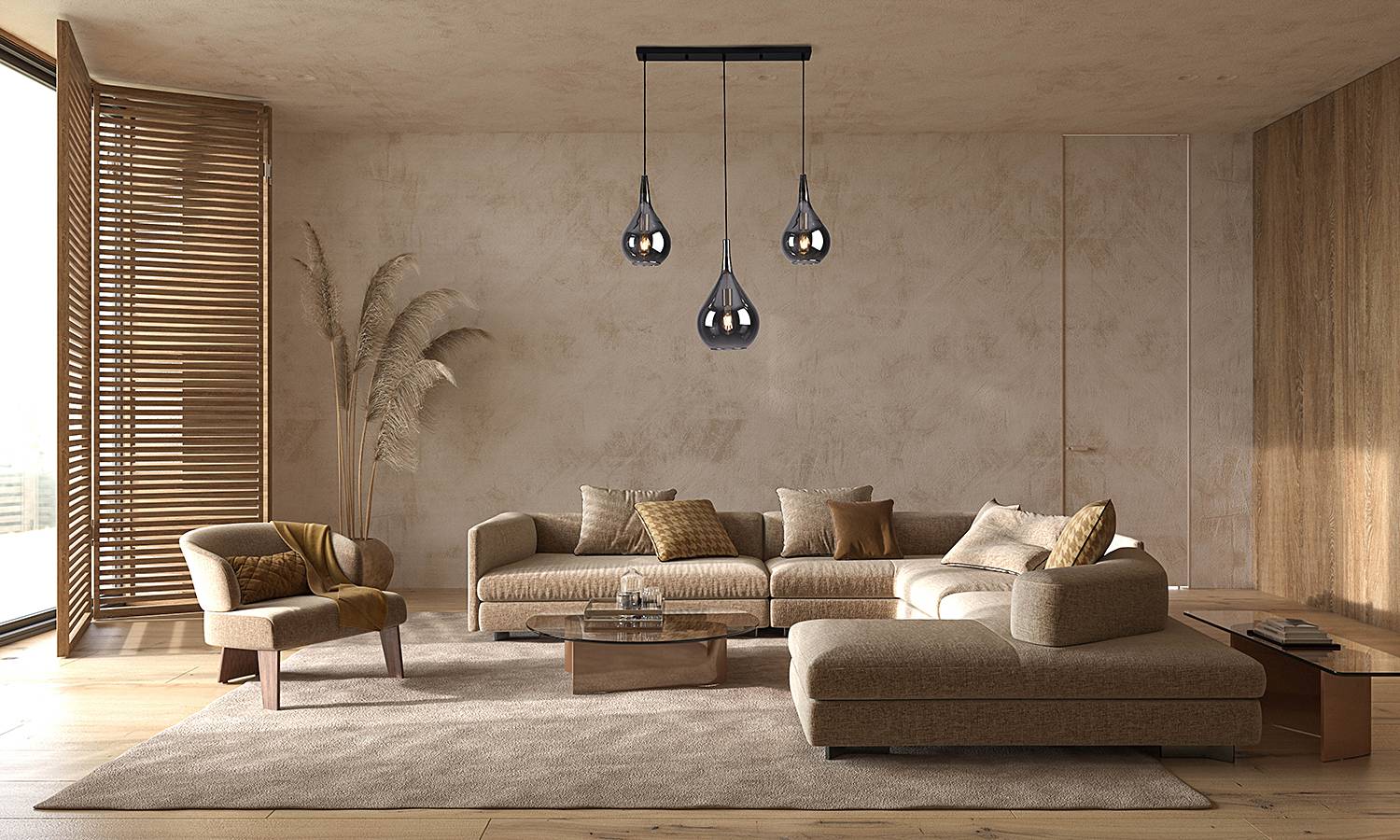 Pendant Light Gota Type B 3-Light Smoked Glass Iron