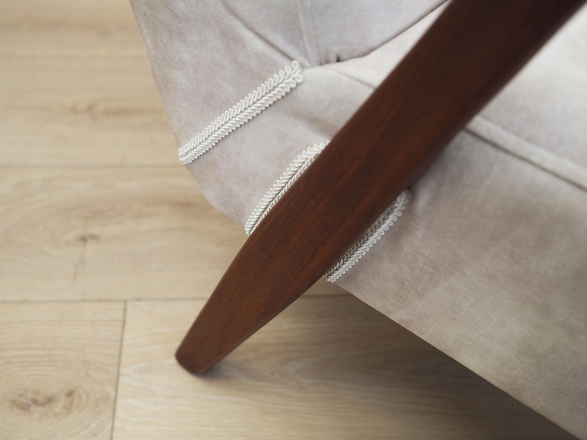 Vintage Chair Teak Velvet White 1970s