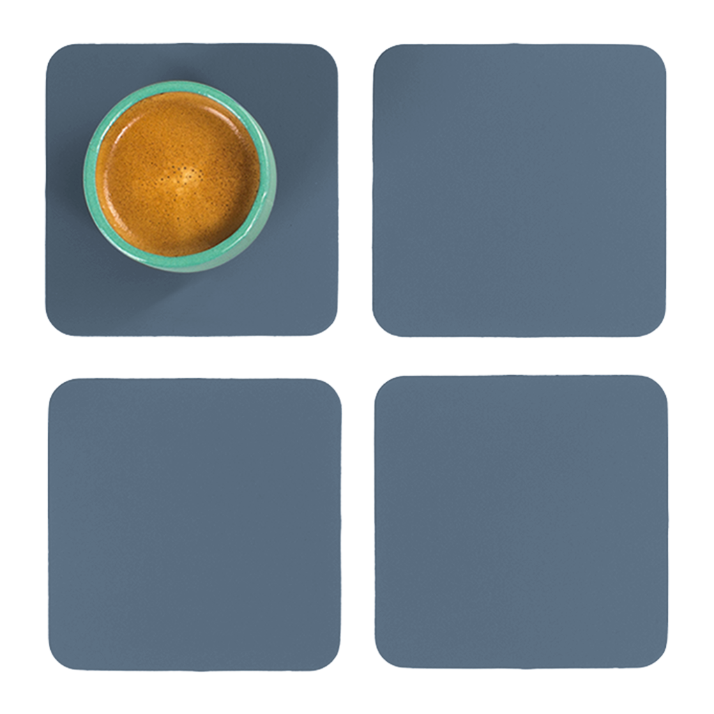 4x Coasters Square 100% Recycled Leather Petrol