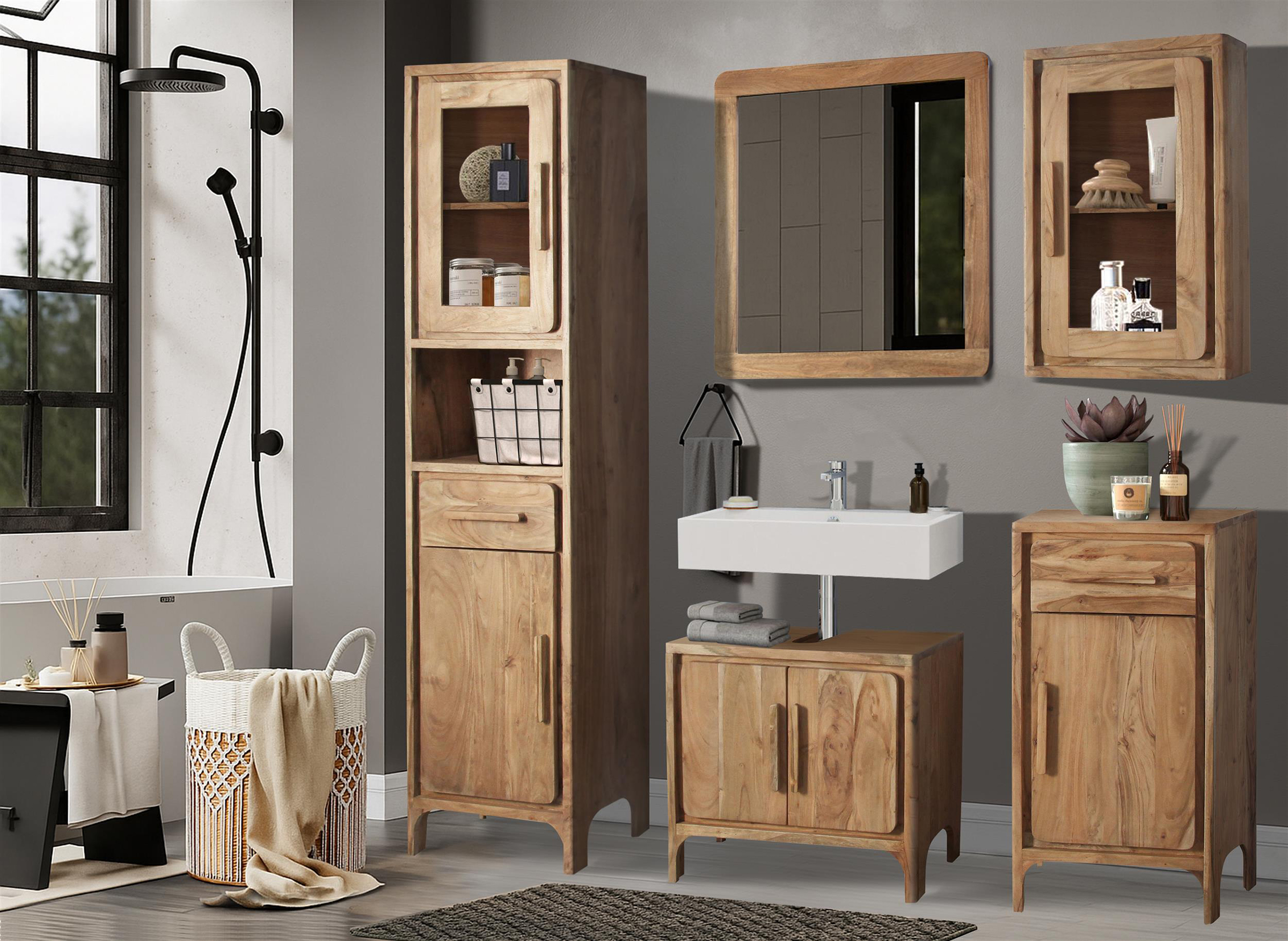 Vienna Vanity Unit Solid Acacia Wood
