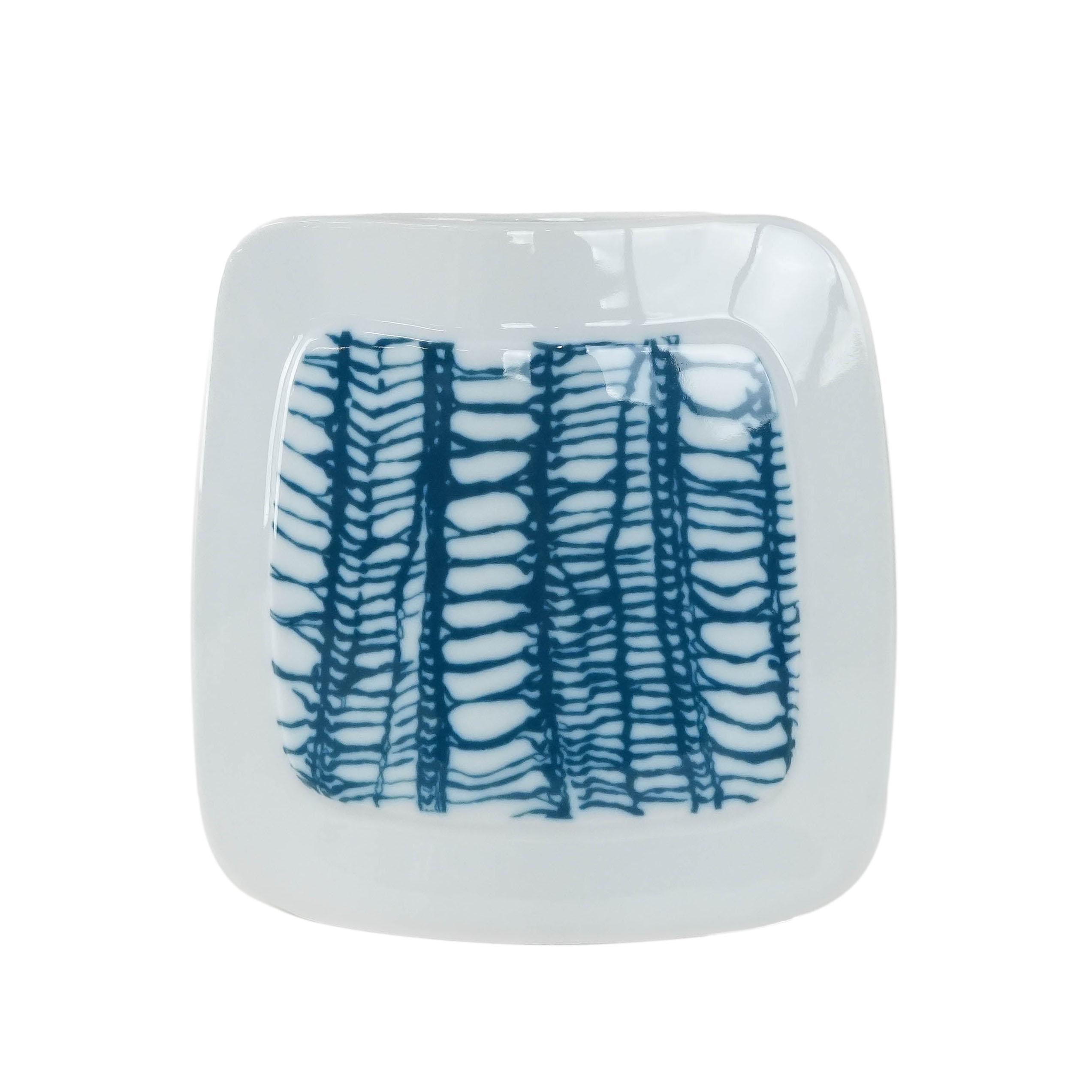 Porzellanvase Weiß Blau 1970er Jahre