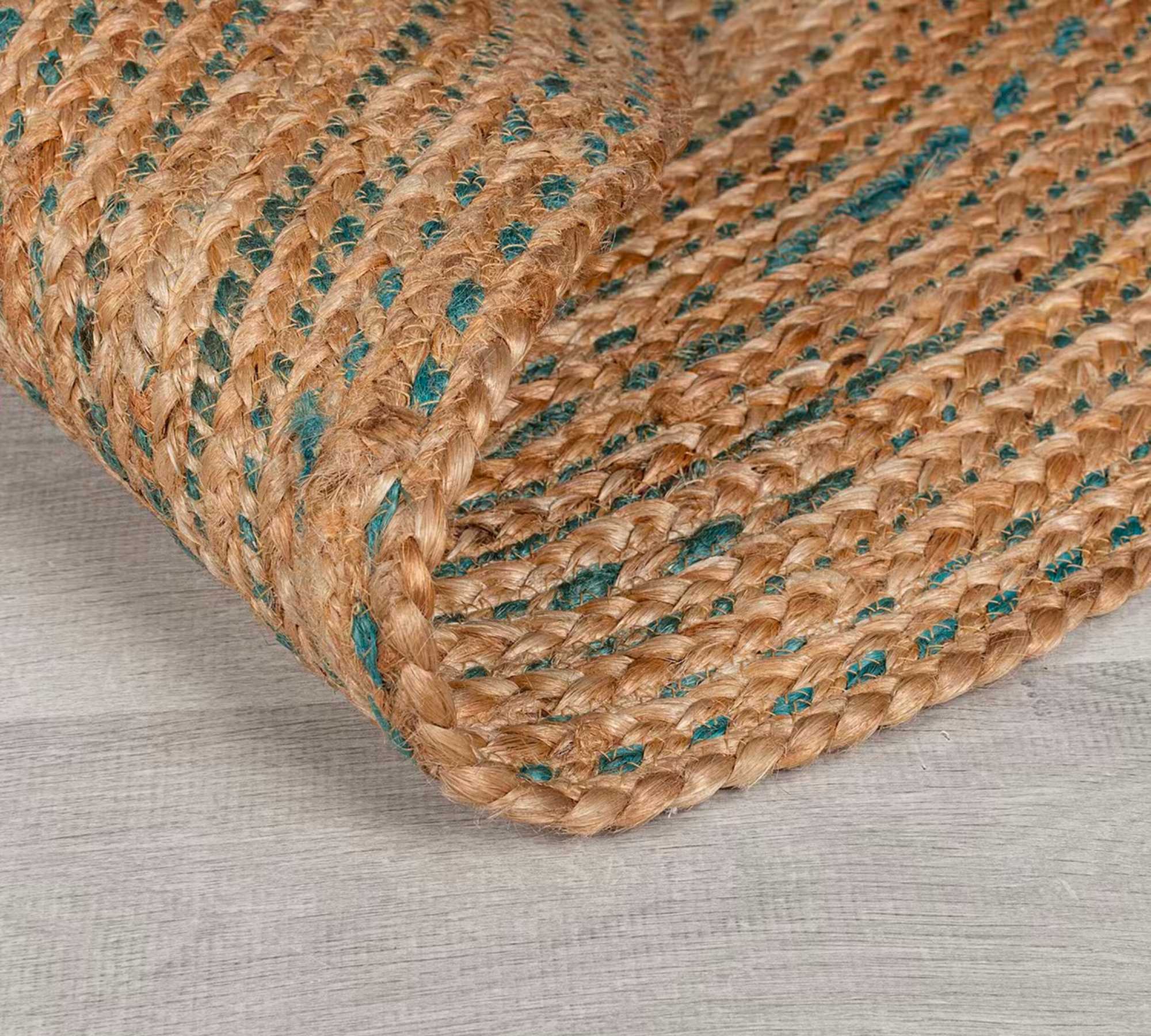 Capri Teppich Jute Natur mit Blauem Akzent 133 x 133 cm