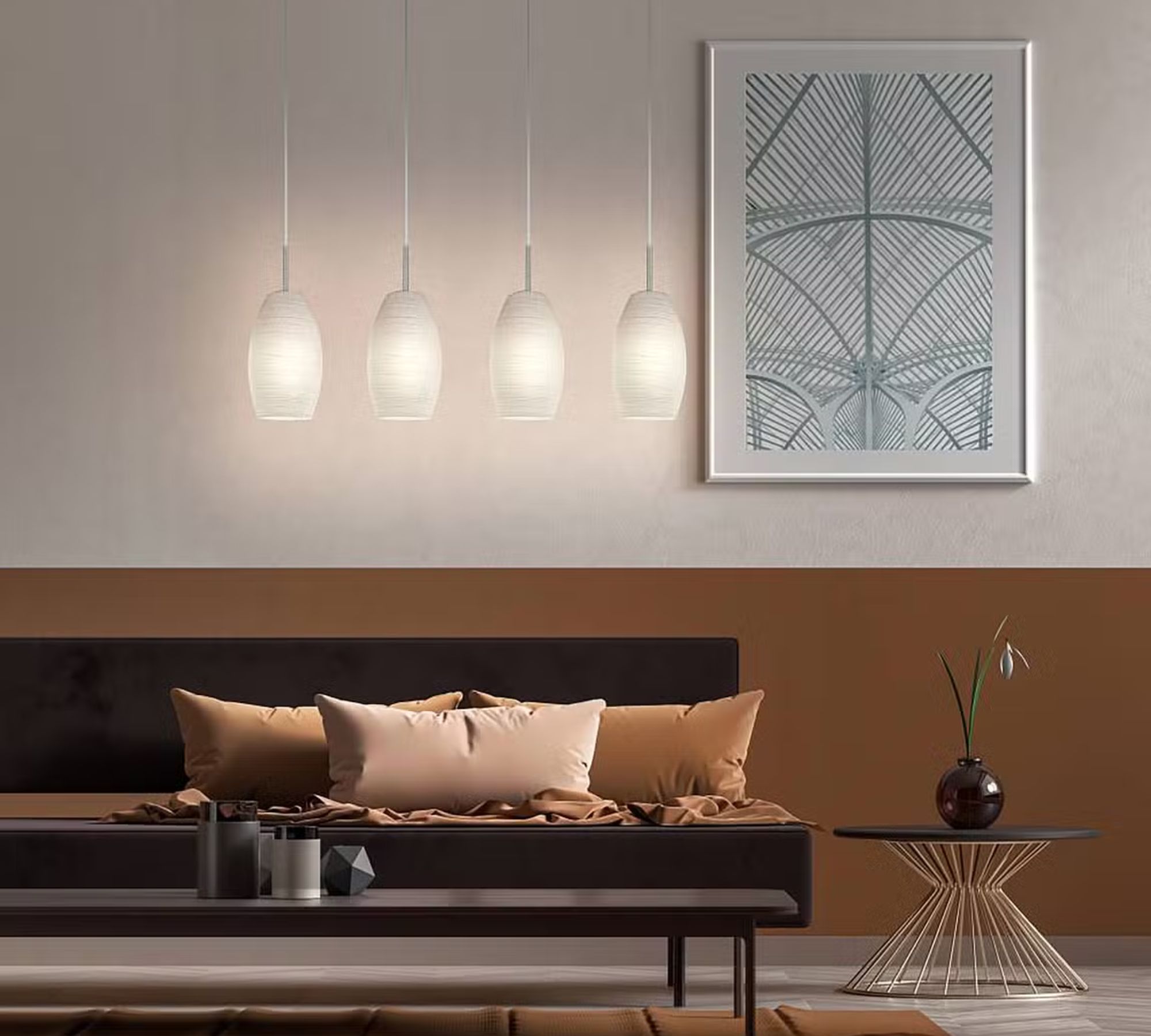 Pendant lamp 4-light Steel Glass White