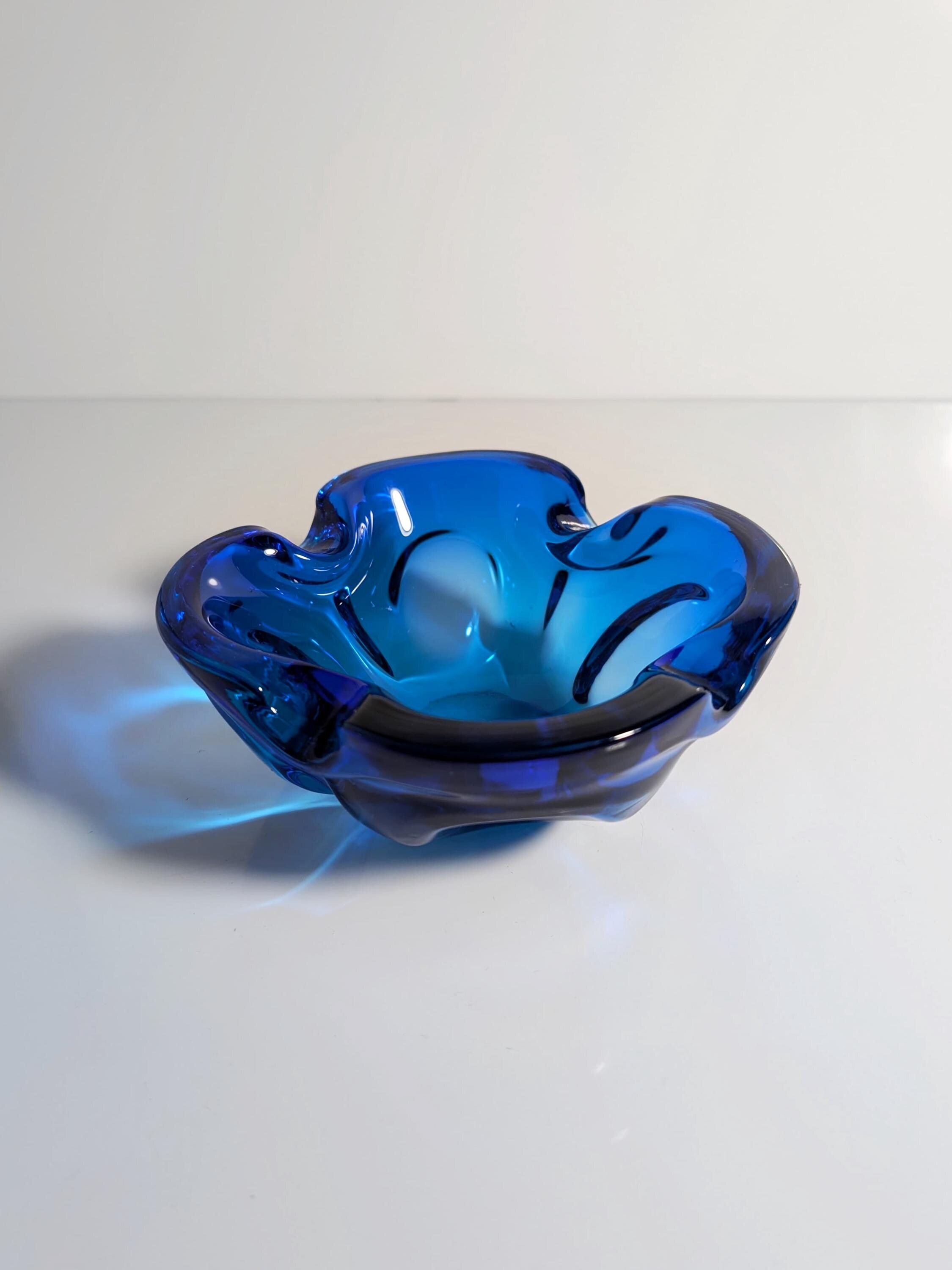 Vintage Aschenbecher Glas Blau 1970er Jahre