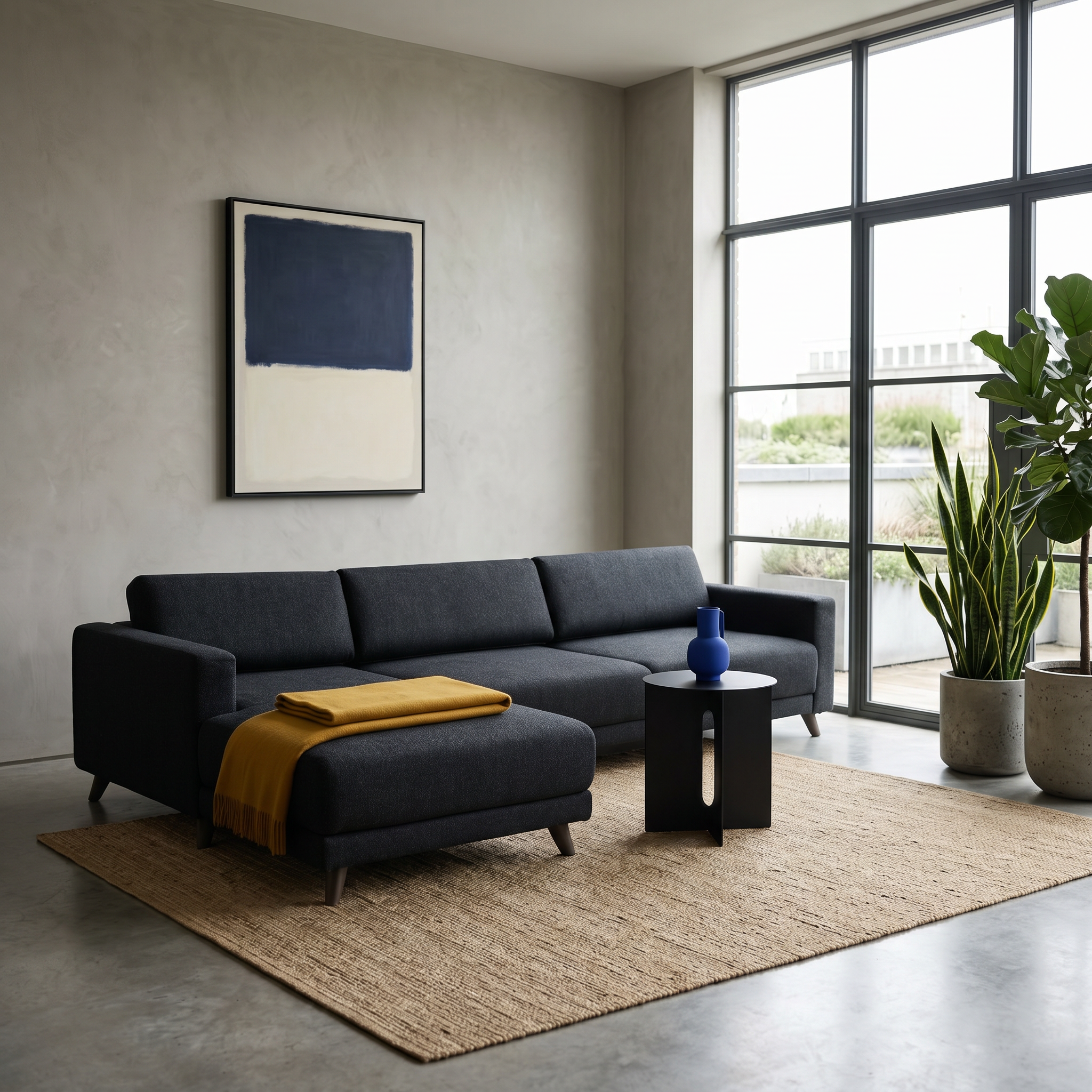 Tyme Corner Sofa Chaise Lounge Left Structured Fabric Night Black