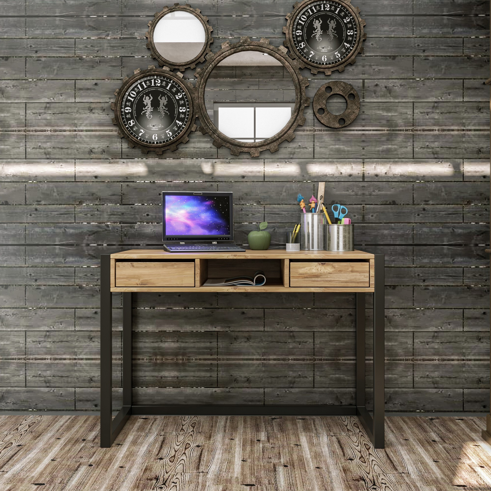 Ogene Schreibtisch Holz Atlantic Pine Schwarz