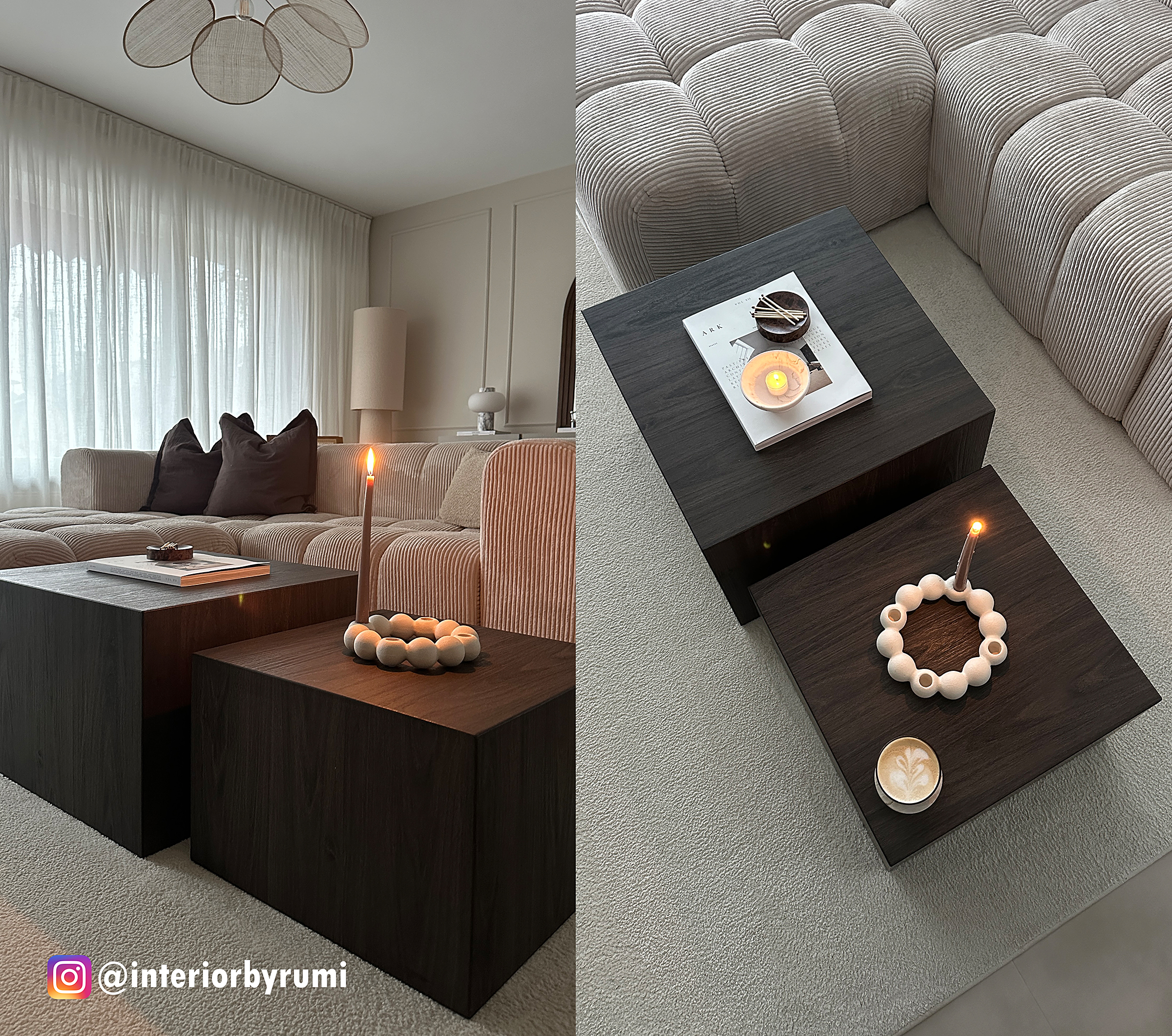 Coffee Table Sukatari Set of 2 Dark Oak Decor