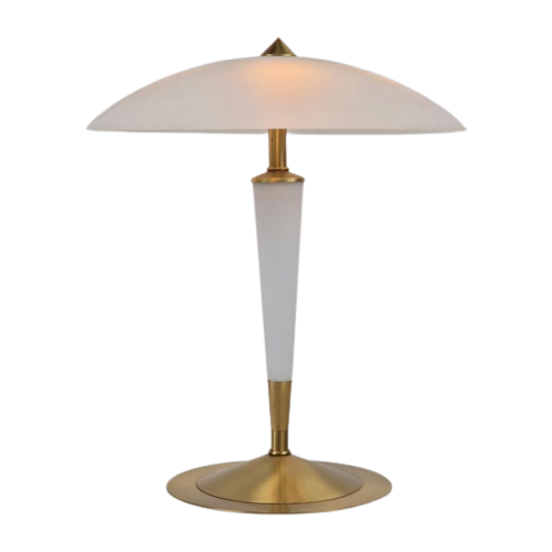 Vintage Tischlampe Milchglas Messing Weiß