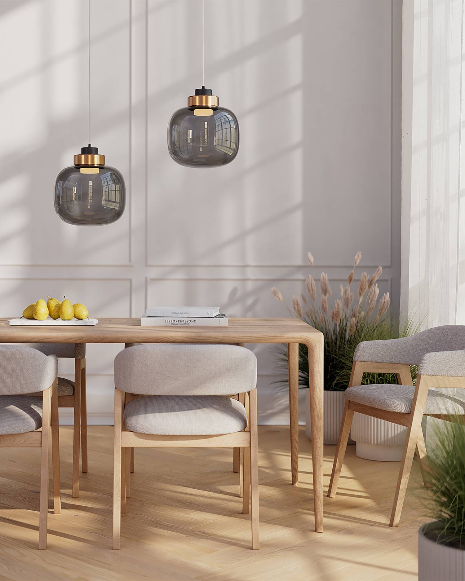 1-Flammig Exemlar Smoky Pendelleuchte Rauchglas Aluminium