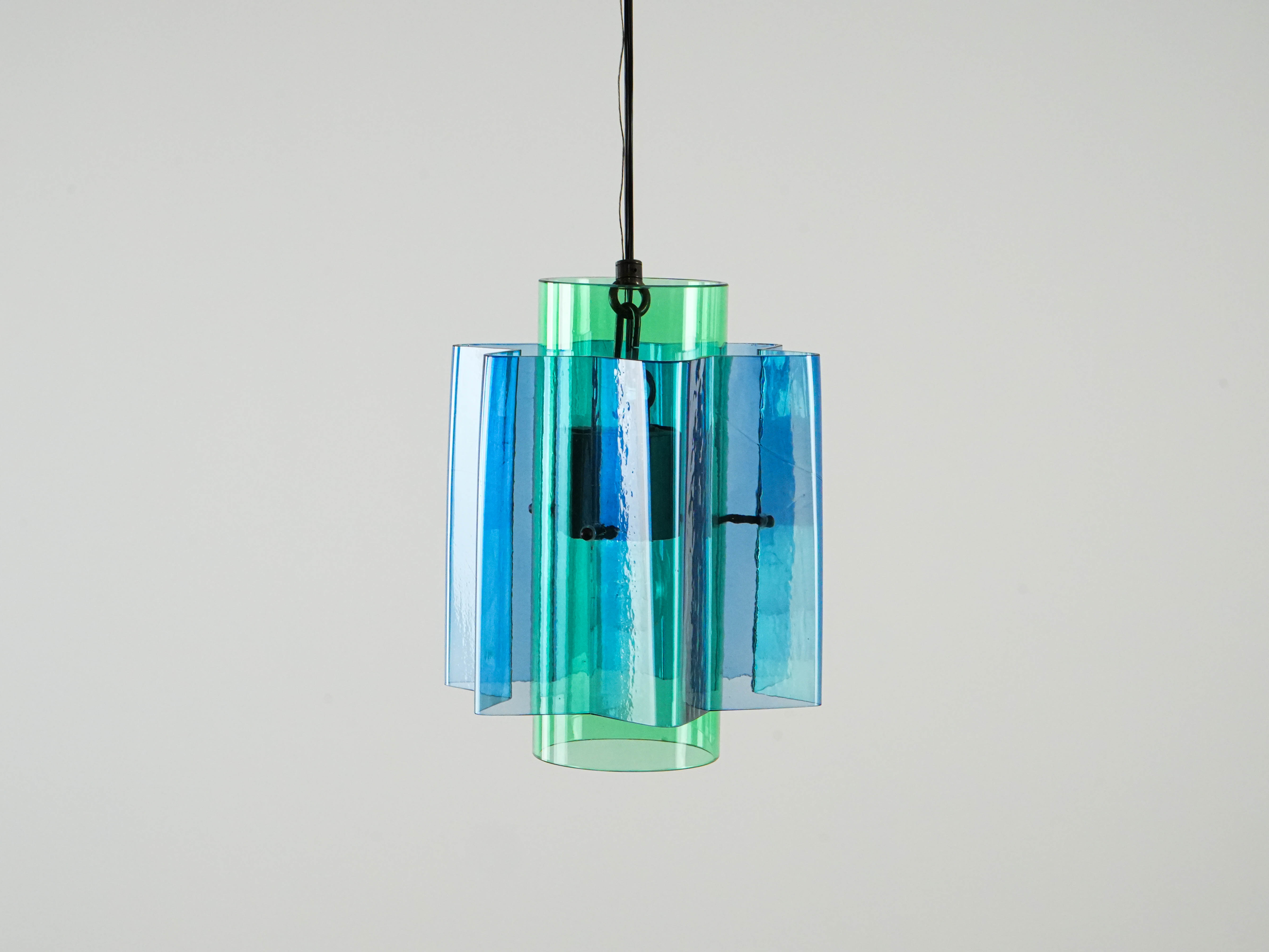 Hängelampe Glas Blau 1970er Jahre