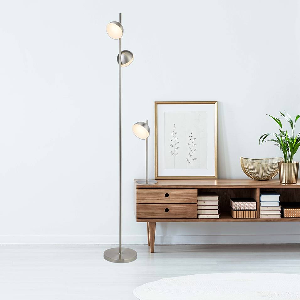 2-Flammig LED-Stehleuchte Tully Stahl Edelstahl