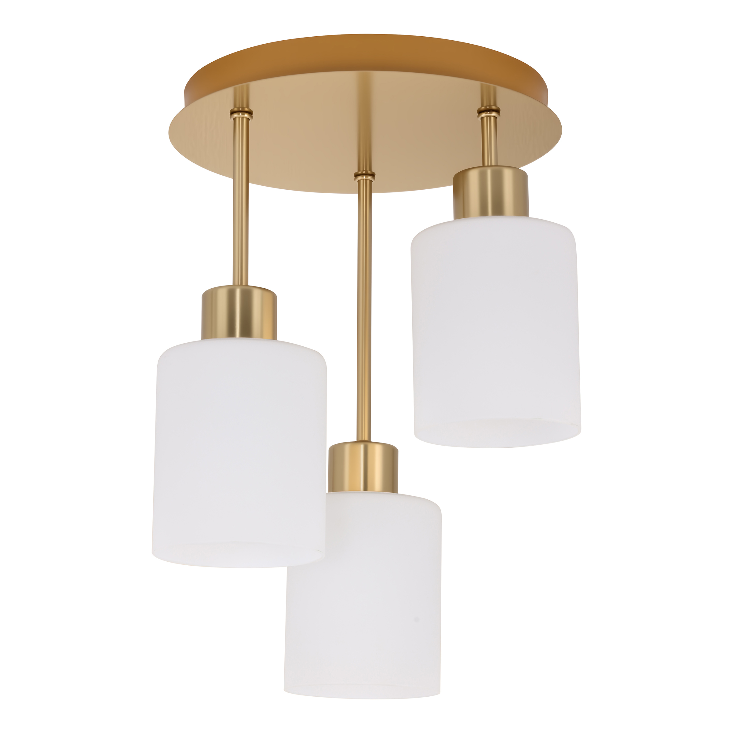 3-Fllammig Polley Pendelleuchte Gusseisen Milchglas Gold